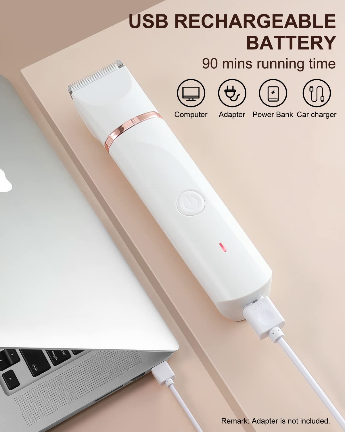 Women's Bikini Trimmer & Pubic Hair Shaver - Painless Electric Razor with Ceramic Blades for Legs, Bikini Line & Underarms | Rechargeable, IPX7 Waterproof, White | Perfect for Travel, Gym & Sensitive Skin Care