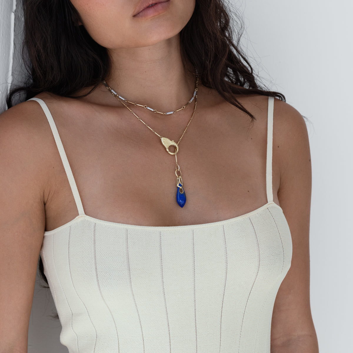 Lapis Lazuli Elongated Droplet Pendant Necklace - Blue Stone Jewelry for Women, Healing Crystal Gift for Meditation & Spiritual Protection