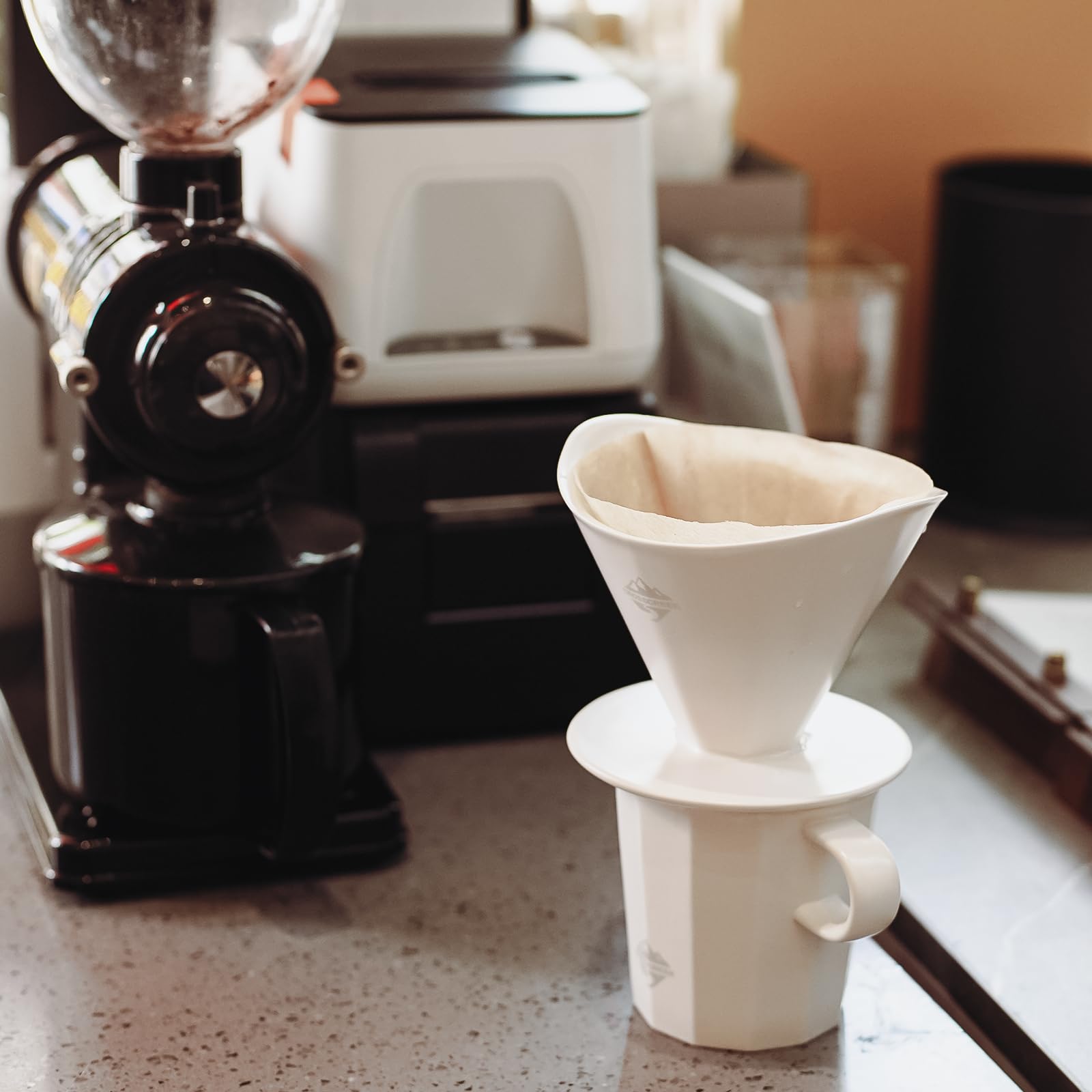 Premium White Ceramic Pour Over Coffee Maker Set with V60 Paper Filters - Includes Streamline Coffee Mug for Home, Cafe & Restaurant Use - Perfect for Slow Brewing & Specialty Coffee Lovers