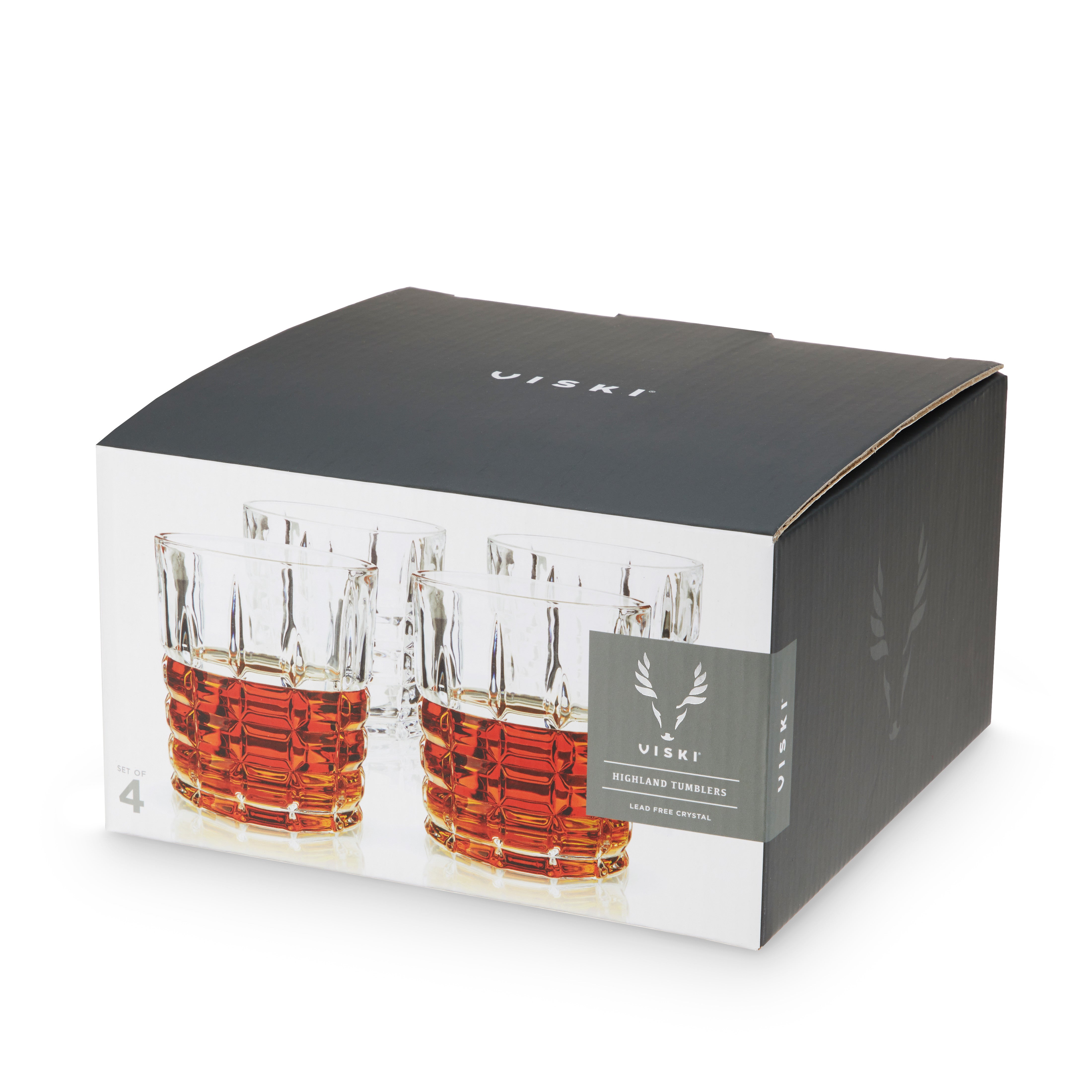 Premium Highland Crystal Tumblers Set of 4 - Elegant Whiskey Glasses for Scotch, Bourbon & Cocktails - Perfect for Home Bar, Dinner Parties & Gifts