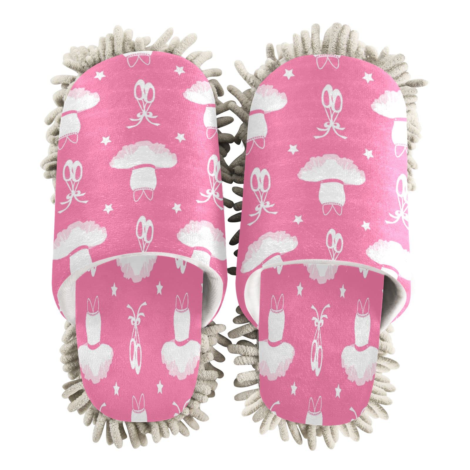 Ballet Tutu Skirt with Pointe Mop Slippers - Pink Star Design for Men & Women | House Cleaning, Spa & Dusting Shoes for Home Comfort