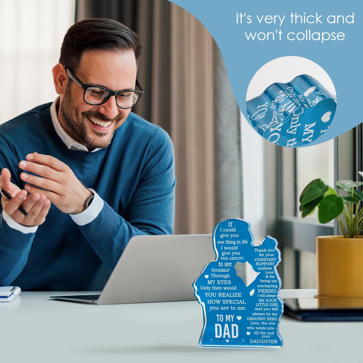 Personalized Acrylic Plaque Sign for Dad - Heartfelt Christmas, Birthday & Father's Day Gift Ideas from Daughter - Best Present for New Dad, Bonus Dad, Stepdad & Best Dad Ever - Perfect Office Desk Decor & Sentimental Keepsake