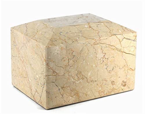 KhanImports Genuine Beige Marble Cremation Urn for Ashes - Adult Large Stone Urn Box | Memorial Keepsake for Home Display or Funeral Service