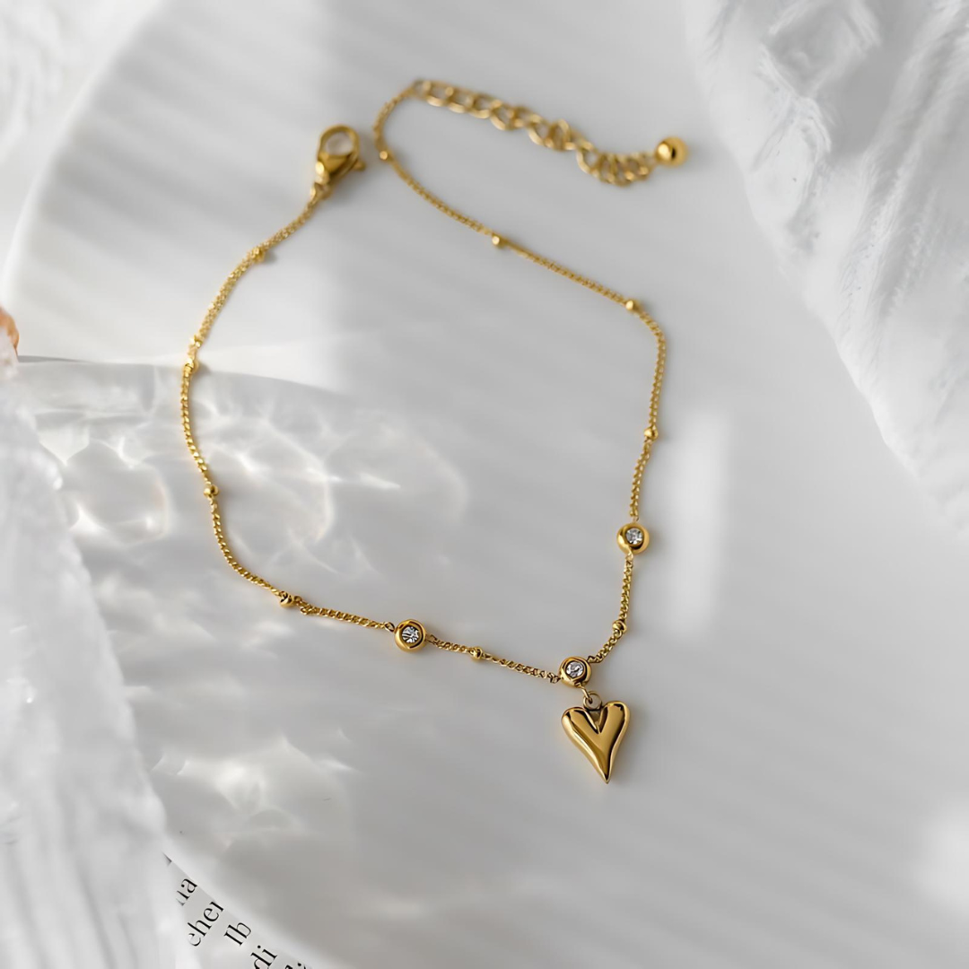 Dainty Gold Heart Anklet Chain Beaded Anklet for Women - Elegant Adjustable Ankle Bracelet for Summer Beach, Wedding & Boho Style | A280