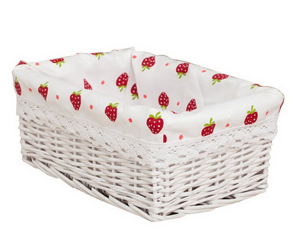 Black Woven Storage Basket - Stylish Food & Cosmetic Organizer for Kitchen, Bathroom, or Office | White Strawberry Design