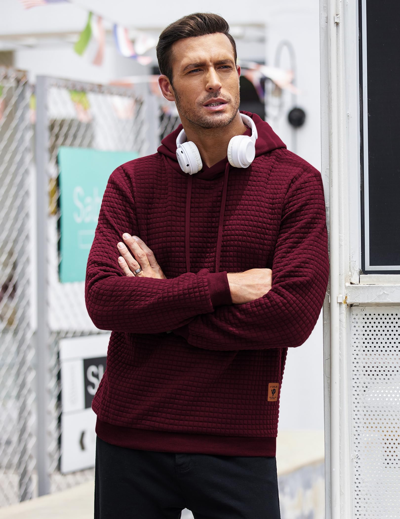 COOFANDY Men's Casual Hooded Sweatshirt - Long Sleeve Waffle Knit Pullover Hoodie with Drawstring for Fall & Winter | Perfect for Outdoor Activities, Streetwear and Layering