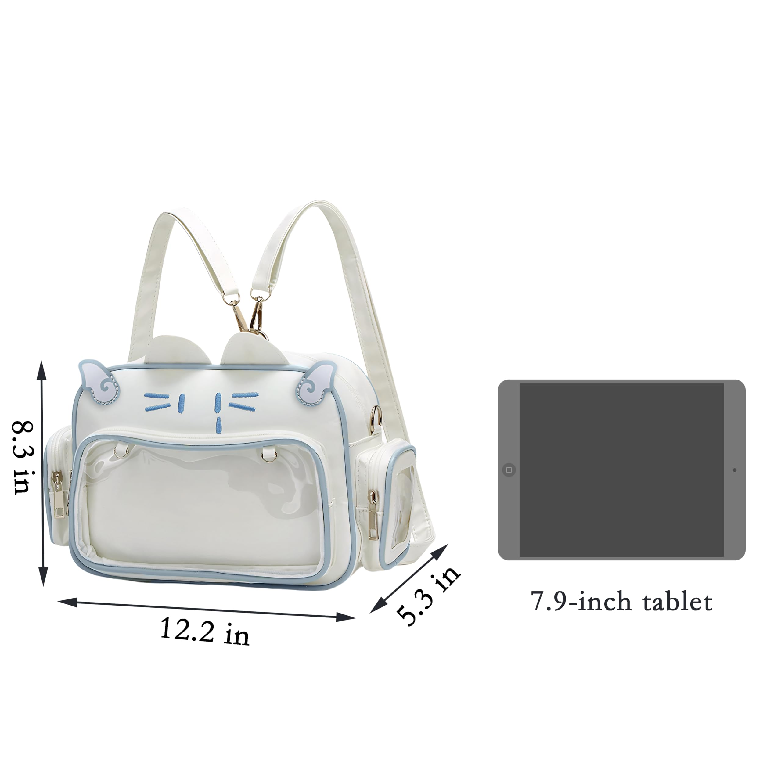 Y2K Kawaii Ita Bag Cat Backpack - Japanese Anime School Bag with Pin Display Panel, Cute Crossbody Shoulder Purse for Girls (White) | Perfect for Cosplay, Conventions & Kawaii Fashion