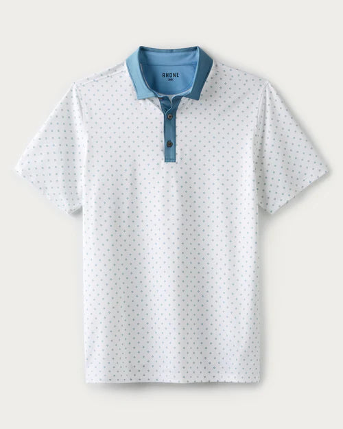 Rhone Men's Performance Golf Polo Shirt - Moisture-Wicking, Breathable & UV Protection - Blue Stone Foulard Print - Ideal for Golf, Tennis & Casual Wear