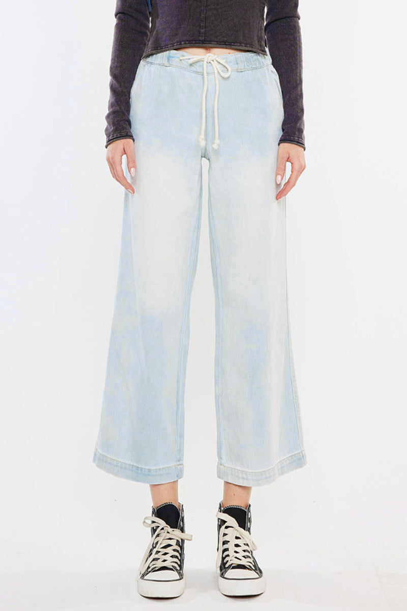 Annalise Mid Rise Wide Leg Pants for Women - Comfortable High Waisted Trousers with Elastic Waistband | Perfect for Office, Casual Wear & Travel
