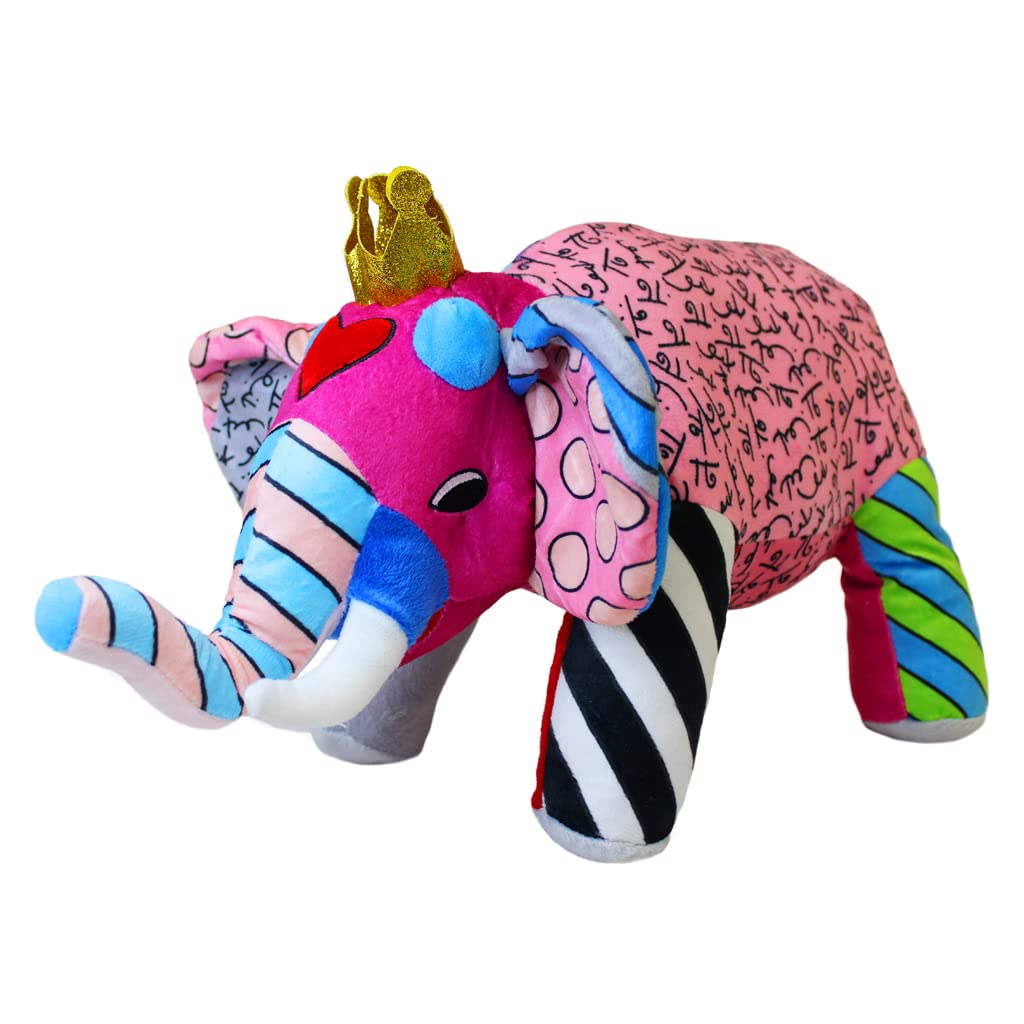 San Diego Zoo x Britto Elephant Queen Plush Stuffed Animal - 17 Inch Multicolor Elephant Toy with Glittery Gold Crown | Cute Collectible Gift for Kids, Animal Lovers & Home Decor