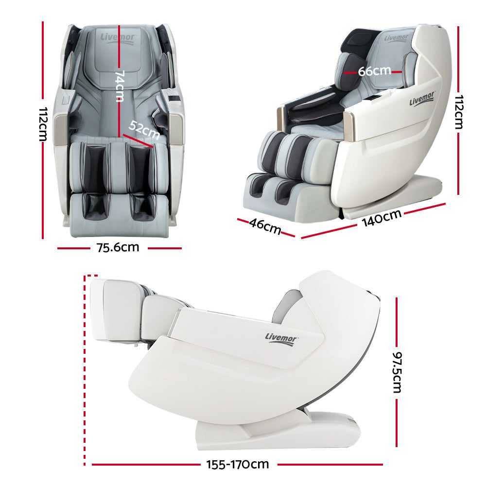 Livemor Electric Massage Recliner Chair with Full Body Shiatsu Massage - White Varitas for Home, Office & Relaxation Therapy