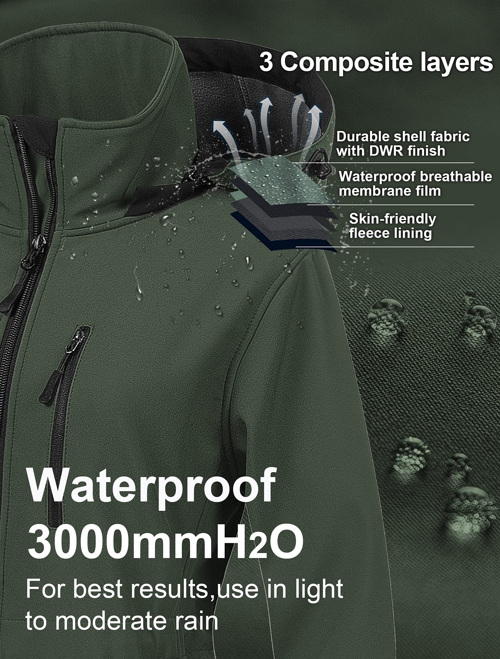 CREATMO Women's Lightweight Waterproof Softshell Tactical Jacket - Fleece Lined Windbreaker for Outdoor Hiking, Camping & Winter Sports - US Sizes