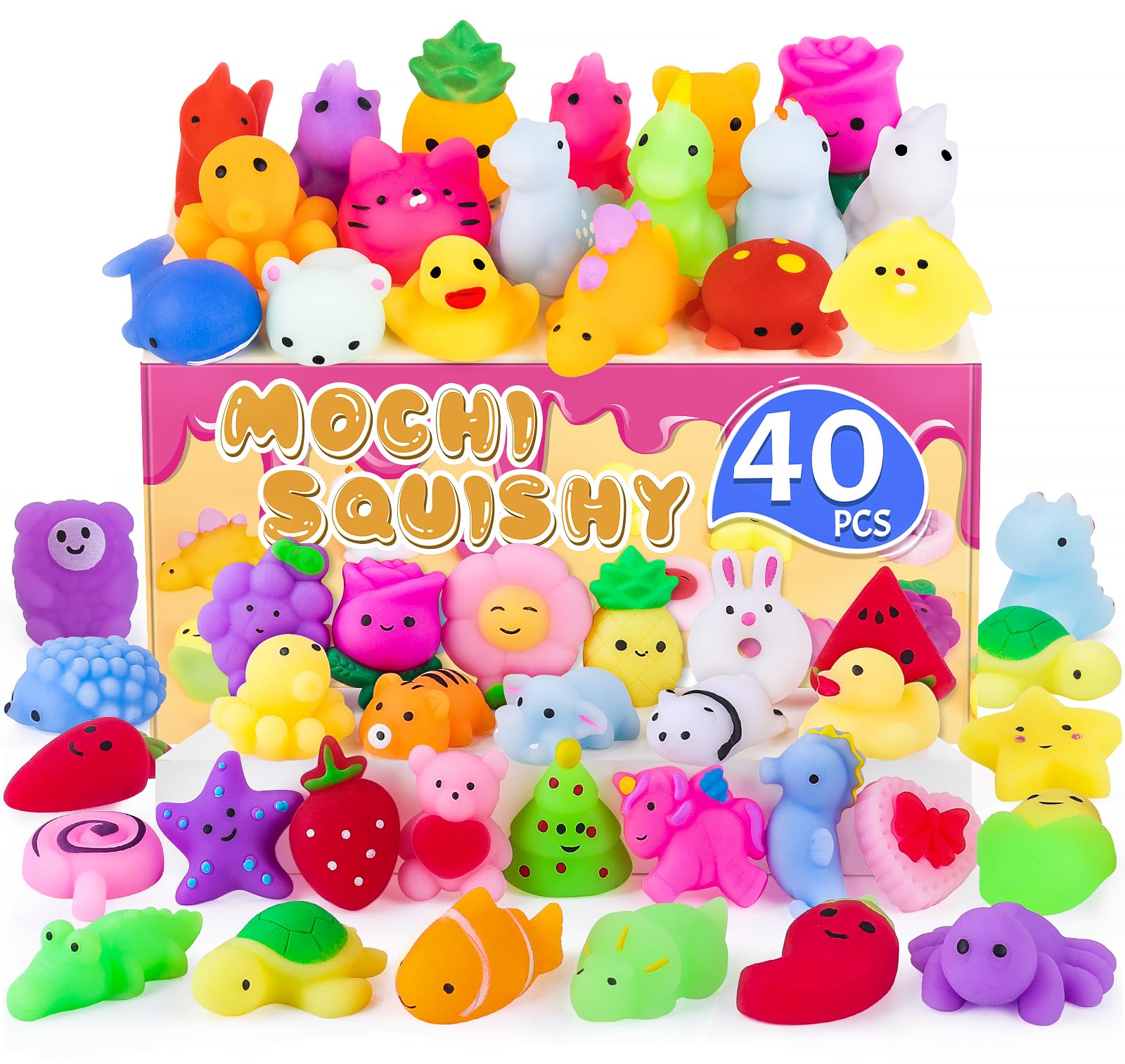 40 Pack Mochi Squishy Toys for Kids - Stress Relief Fidget Toys for Classroom & Easter Gifts