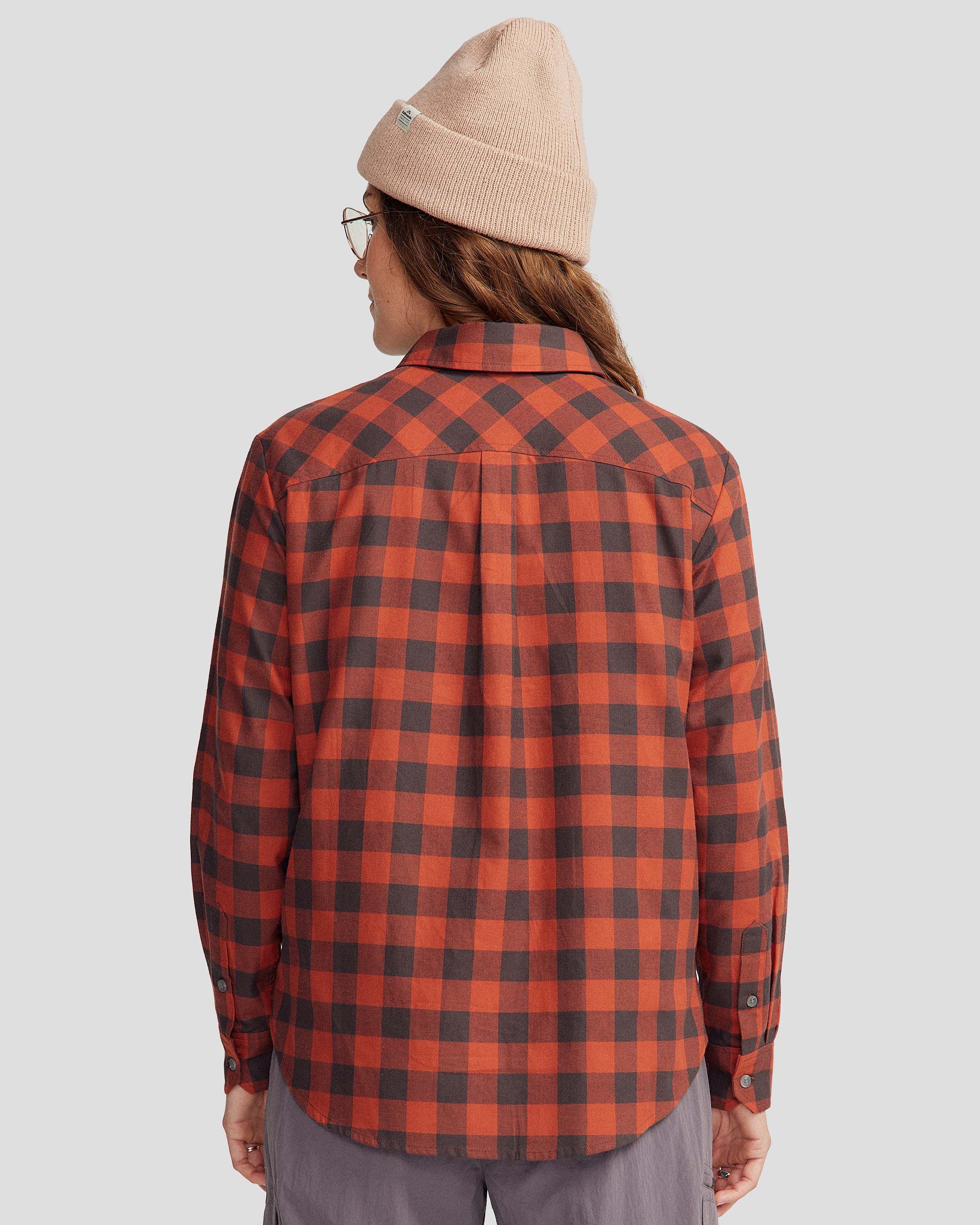 Fyfe Women's Long Sleeve Shirt - Redwood Gingham Plaid Cotton Top for Casual Wear, Office & Fall Outfits