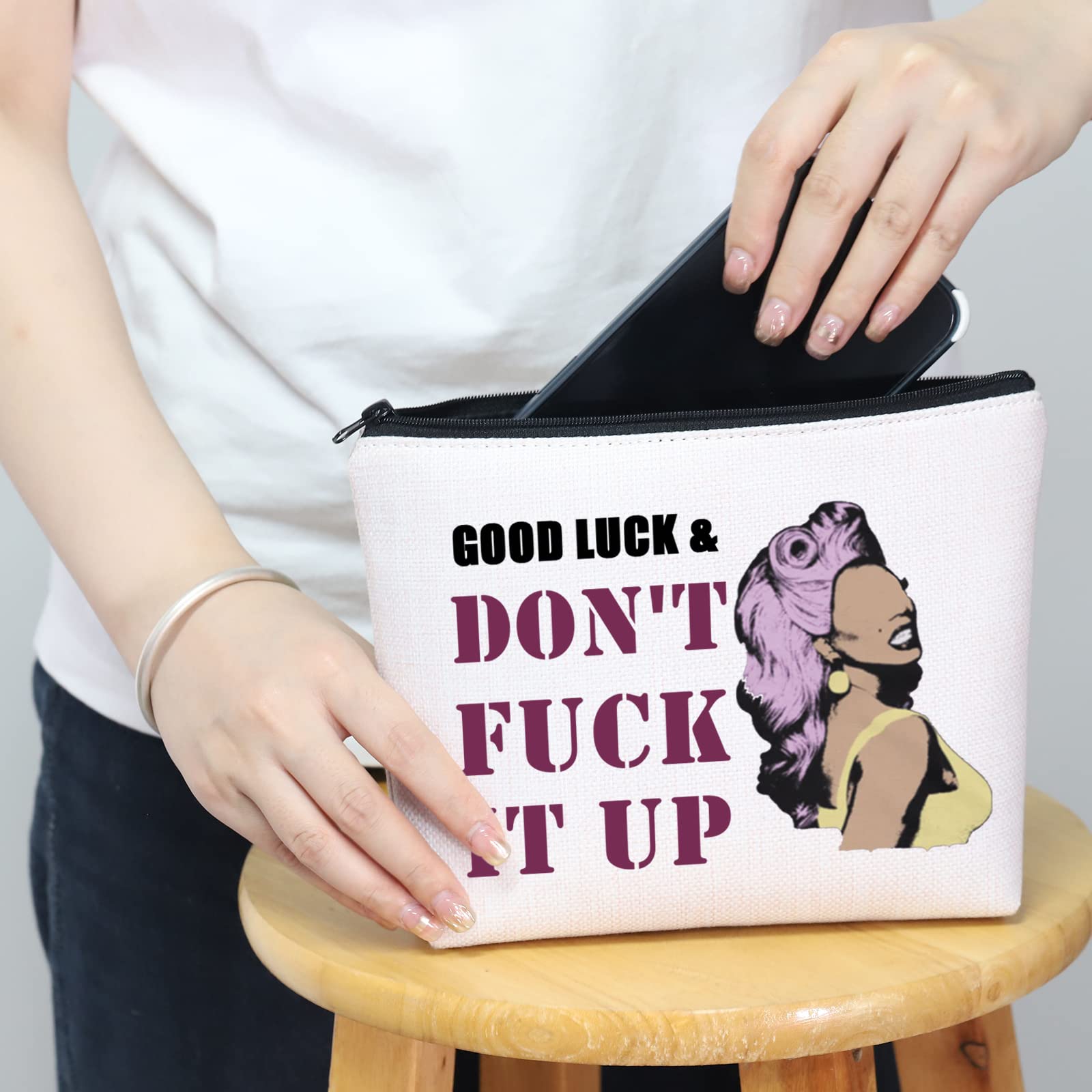 Drag Race Themed Cosmetic Bag - Good Luck & Don't F*ck It Up Makeup Pouch for Drag Queen Fans | Perfect for Travel, Makeup Storage & RPDR Gift Giving