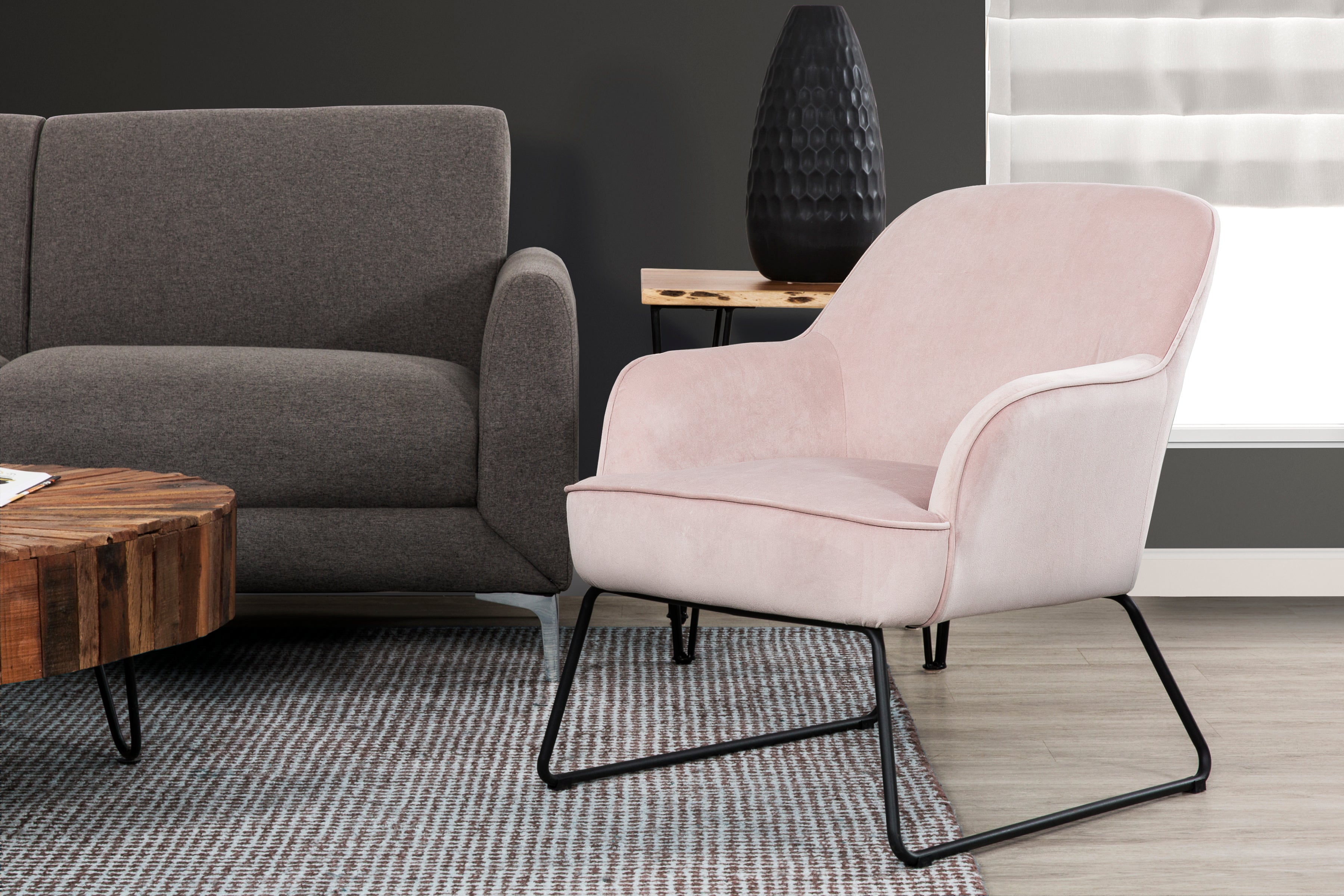 Alea Accent Chair - Modern Upholstered Armchair with Rose Pink Fabric, Comfortable Living Room Seating for Home, Office & Lounge Decor