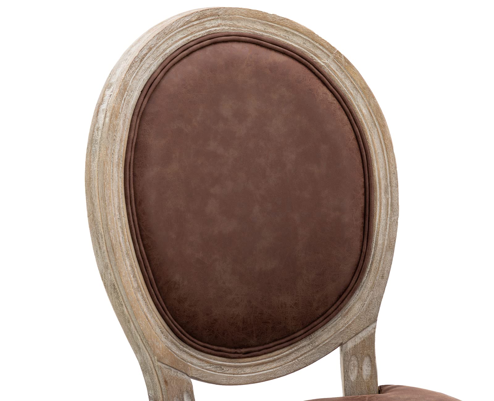 Premium PU Leather Dining Chairs Set of 2 - French Country Farmhouse Style Round Back Kitchen & Living Room Seating - Brown - Perfect for Home Decor, Entertaining & Comfortable Daily Use