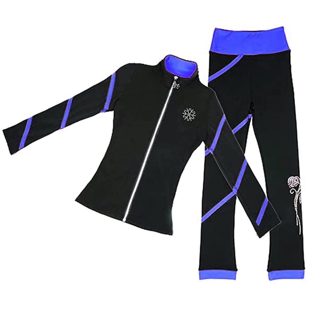 LIUHUO Figure Skating Spiral Jacket & Fleece Pants Set for Girls and Women - Warm Yellow Winter Training Outfit for Ice Skating Practice and Cold Weather Sports