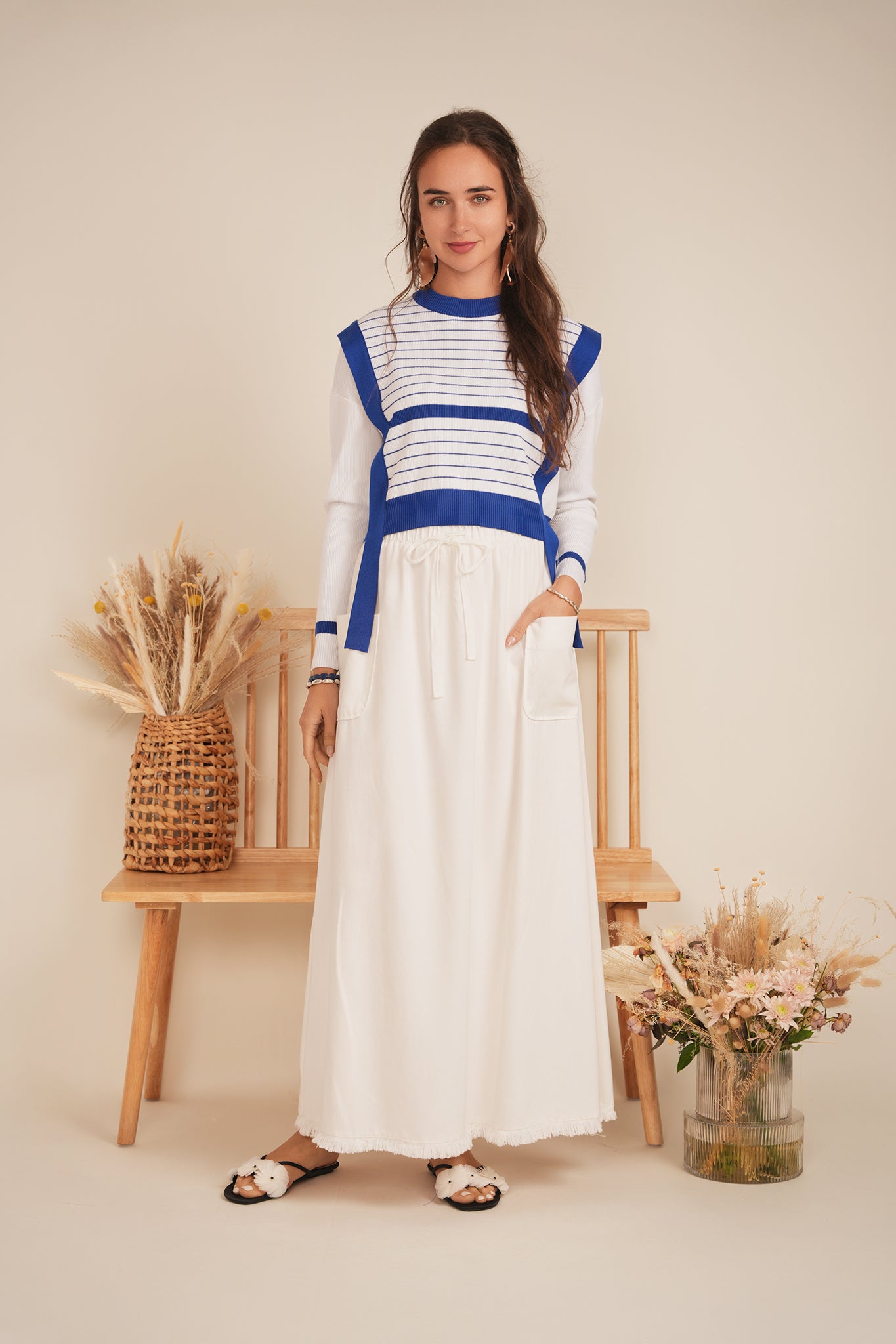 Stylish Striped Belt Sweater for Women - Cozy Knit Pullover with Adjustable Waist Tie - Perfect for Fall, Winter & Casual Outfits