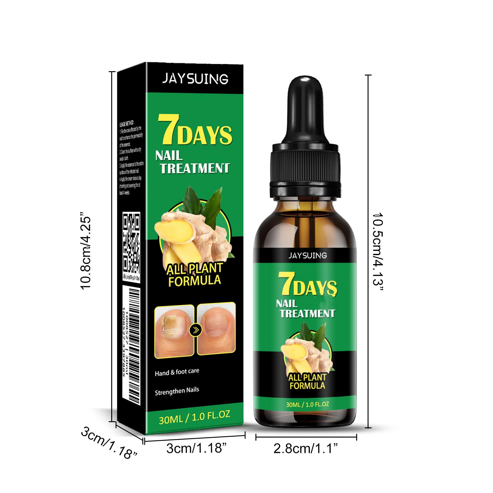 Ginger Nail Treatment & Growth Serum - 7-Day Nail Care Solution with Cuticle Oil for Stronger, Healthier Nails (3-Piece Set, 1 Fl.oz) - Perfect for At-Home Manicures & Nail Repair