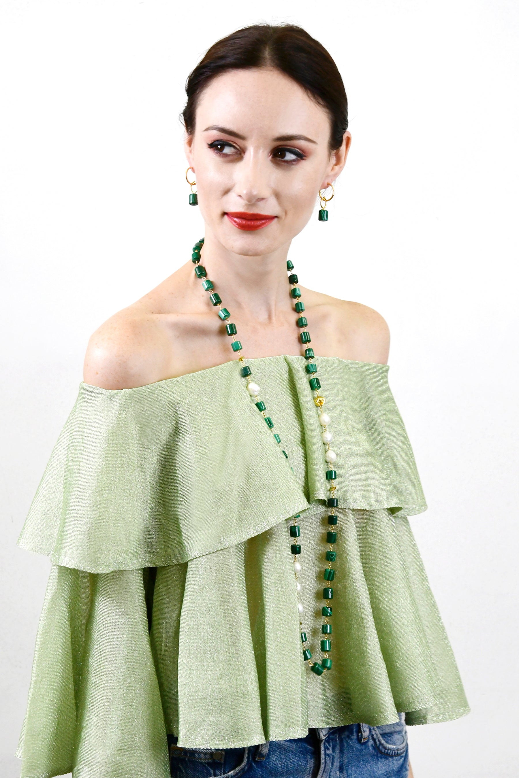 Malachite Simple Earrings AE032 - Natural Green Stone Dangle Earrings for Women | Boho Chic Jewelry for Everyday Wear & Special Occasions
