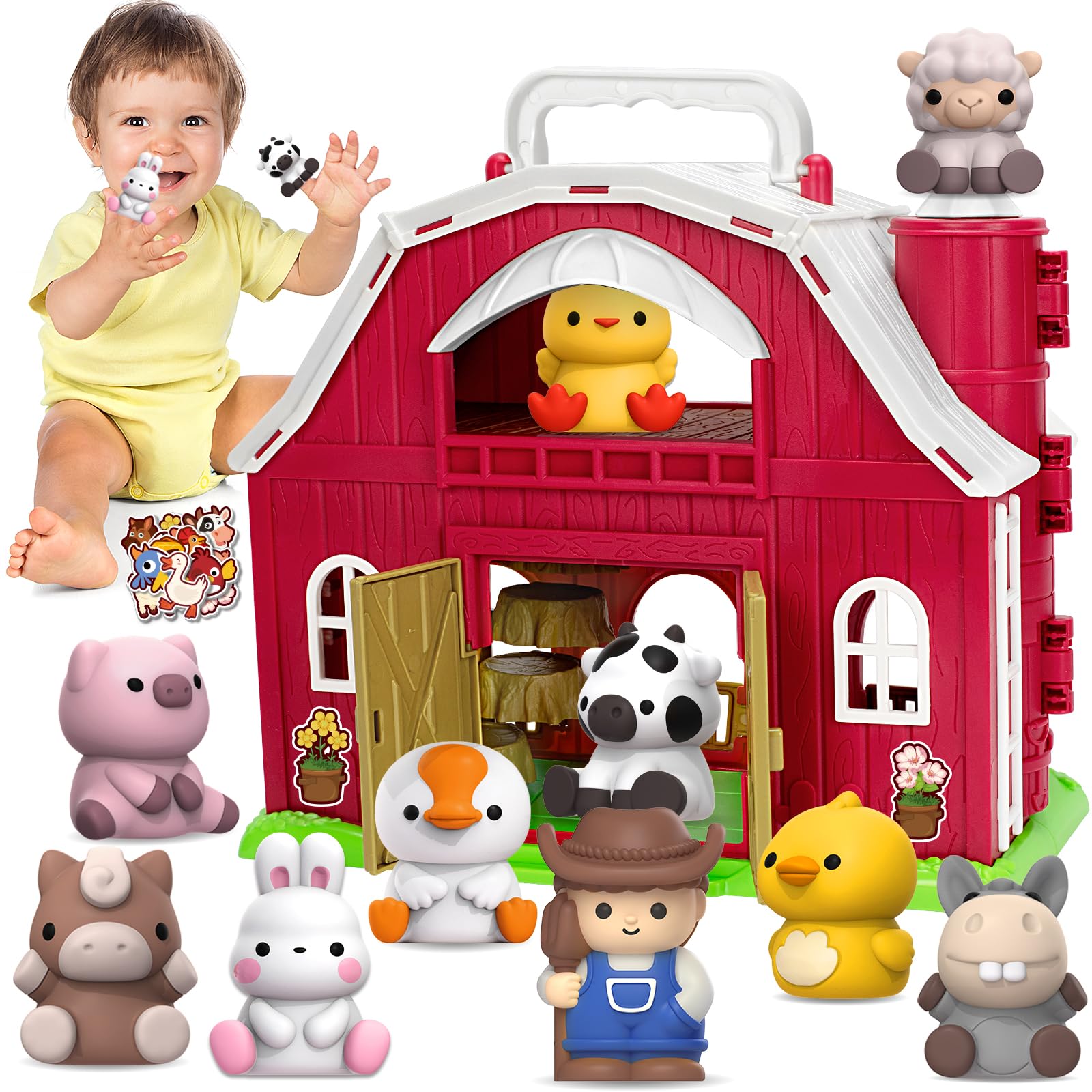 KMUYSL Farm Animal Playset - Montessori Learning Toys for Toddlers 1-3 Years Old | Big Red Barn with Animals, Educational Gift for Boys & Girls | Perfect for Christmas, Birthday & Easter | Ideal for Pretend Play, Early Learning & Sensory Development