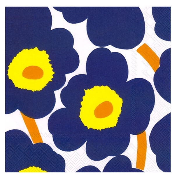Marimekko UNIKKO Dark Blue Paper Cocktail Napkins - Premium Disposable Party Napkins for Drinks, Appetizers & Elegant Gatherings
