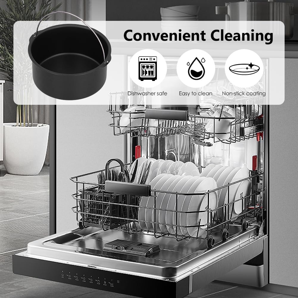 8 Inch Universal Black Air Fryer Accessories - Non-Stick Carbon Steel Cooking Rack for Air Fryers, Ovens & Grills - Perfect for Baking, Roasting & Reheating Food