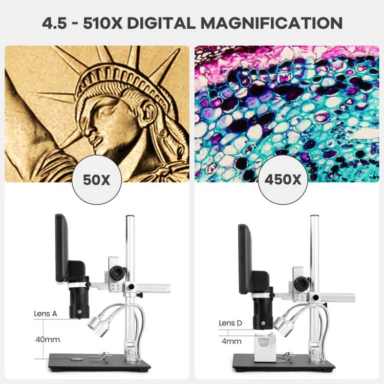 Andonstar AD246-M Digital Microscope with 3 Lenses - 7 Inch LCD 500x Magnification, 1080P FHD Video Recording, 32GB Card Included - Perfect for Soldering, Coin Inspection, Biology Studies & Electronics Repair