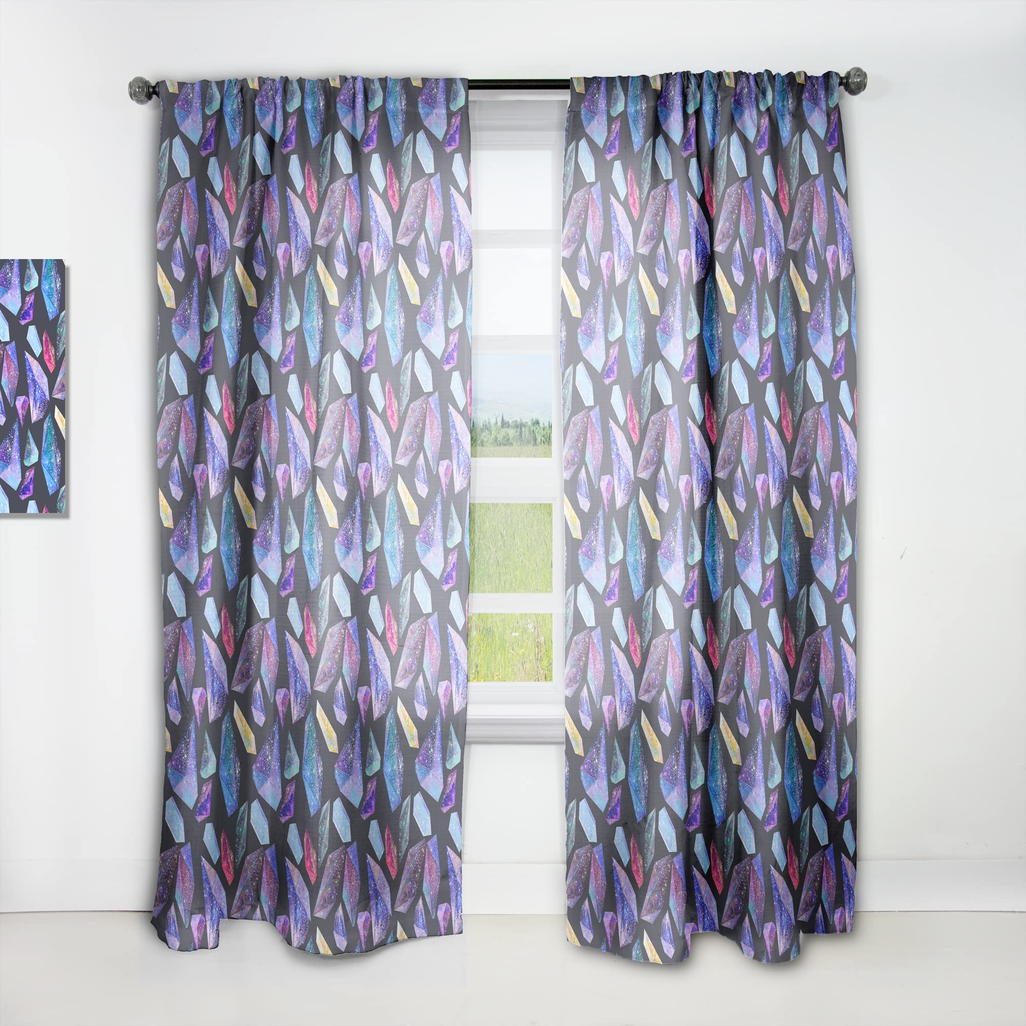 DesignQ Watercolor Crystal Star Sky Blackout Curtains - Thermal Insulated Single Panel 52x90 Inches for Bedroom & Living Room - Elegant Window Drapes for Home Decor & Light Blocking