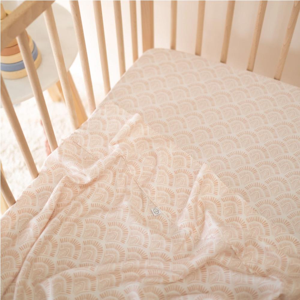 100% Organic Bamboo Fitted Crib Sheet - Soft Peach Scallop Edge | Breathable & Hypoallergenic Baby Bedding | Perfect for Nursery, Daycare & Travel Cribs