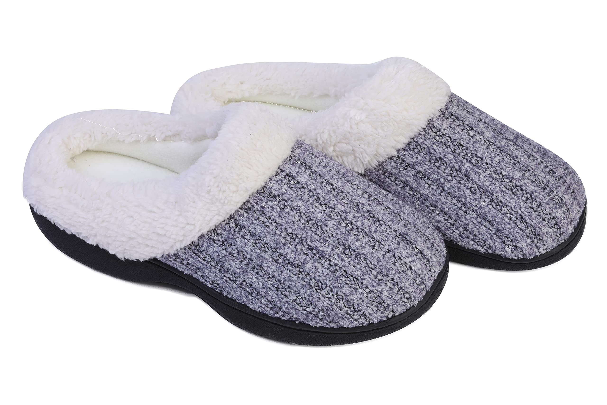 Roxoni Women's Knit Fleece-Lined Cozy Clog House Slippers - Warm Indoor Shoes for Winter Comfort at Home, Office & Relaxation