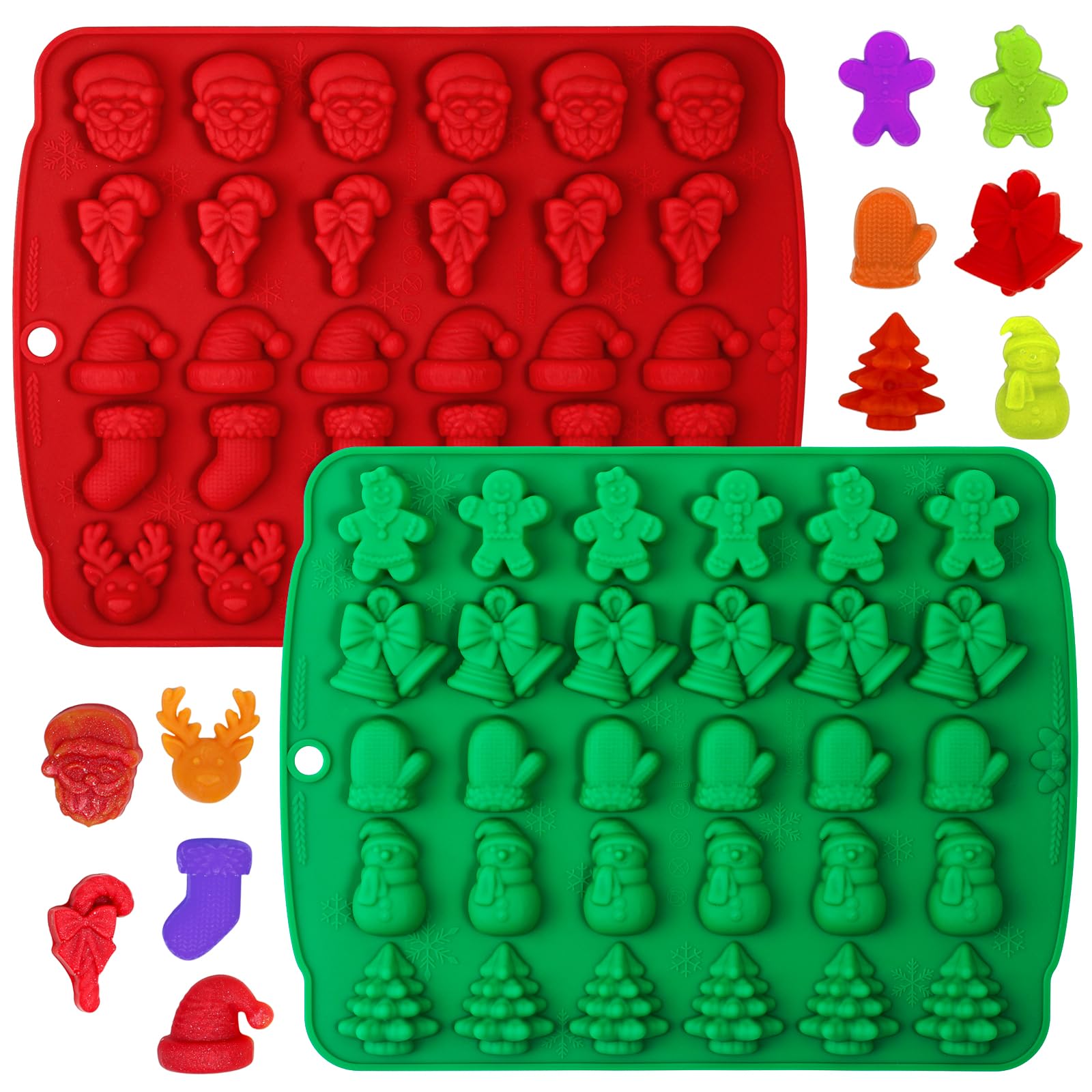 2-Piece 30-Cavity Christmas Candy Molds Set - Red & Green Silicone Gummy & Chocolate Molds for Holiday Baking, DIY Treats & Festive Desserts - Perfect for Christmas Parties, Gift Making & Seasonal Crafts