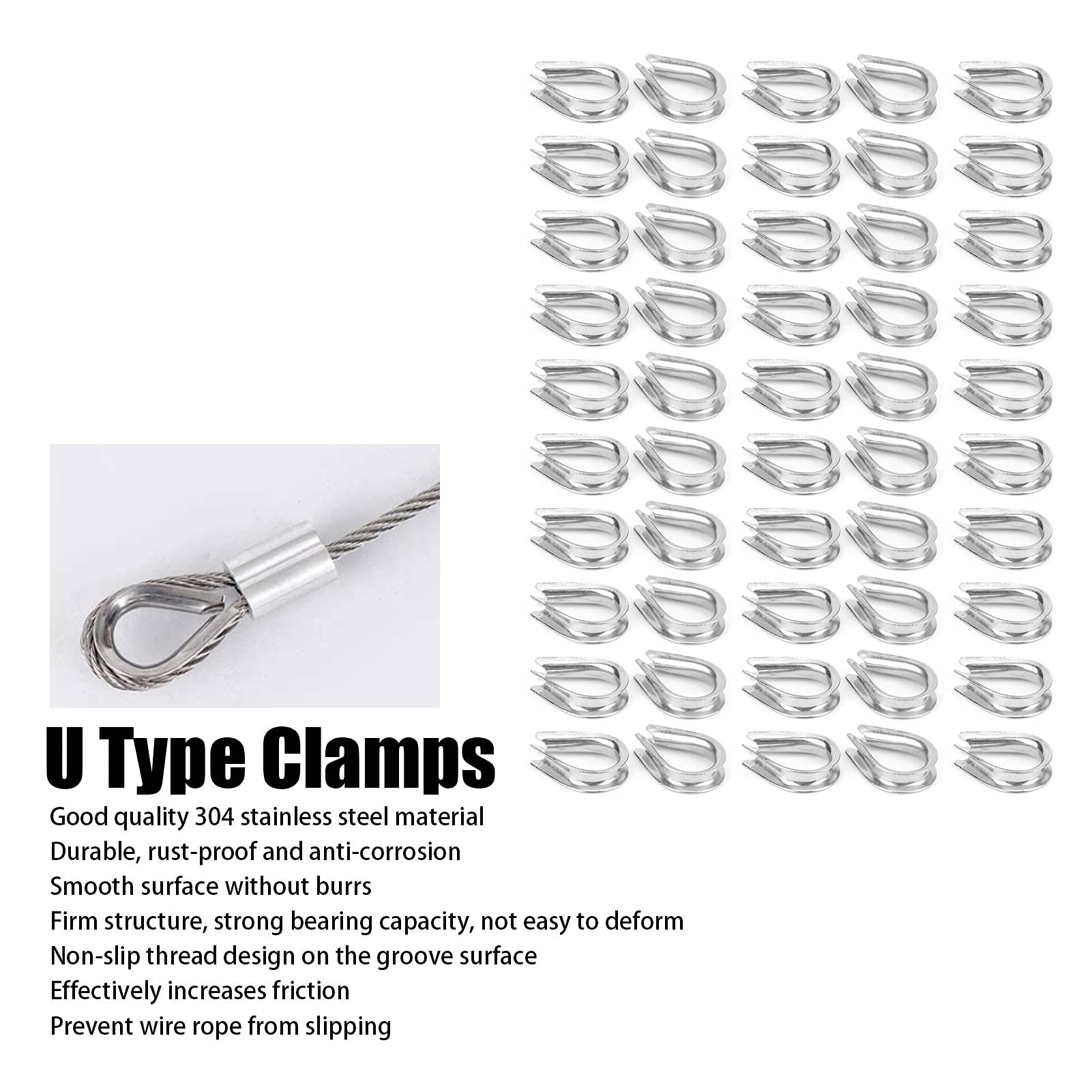 Stainless Steel U Type Clamps - Heavy Duty Wire Rope Clips for Electrical & Industrial Use - Home & Outdoor Applications