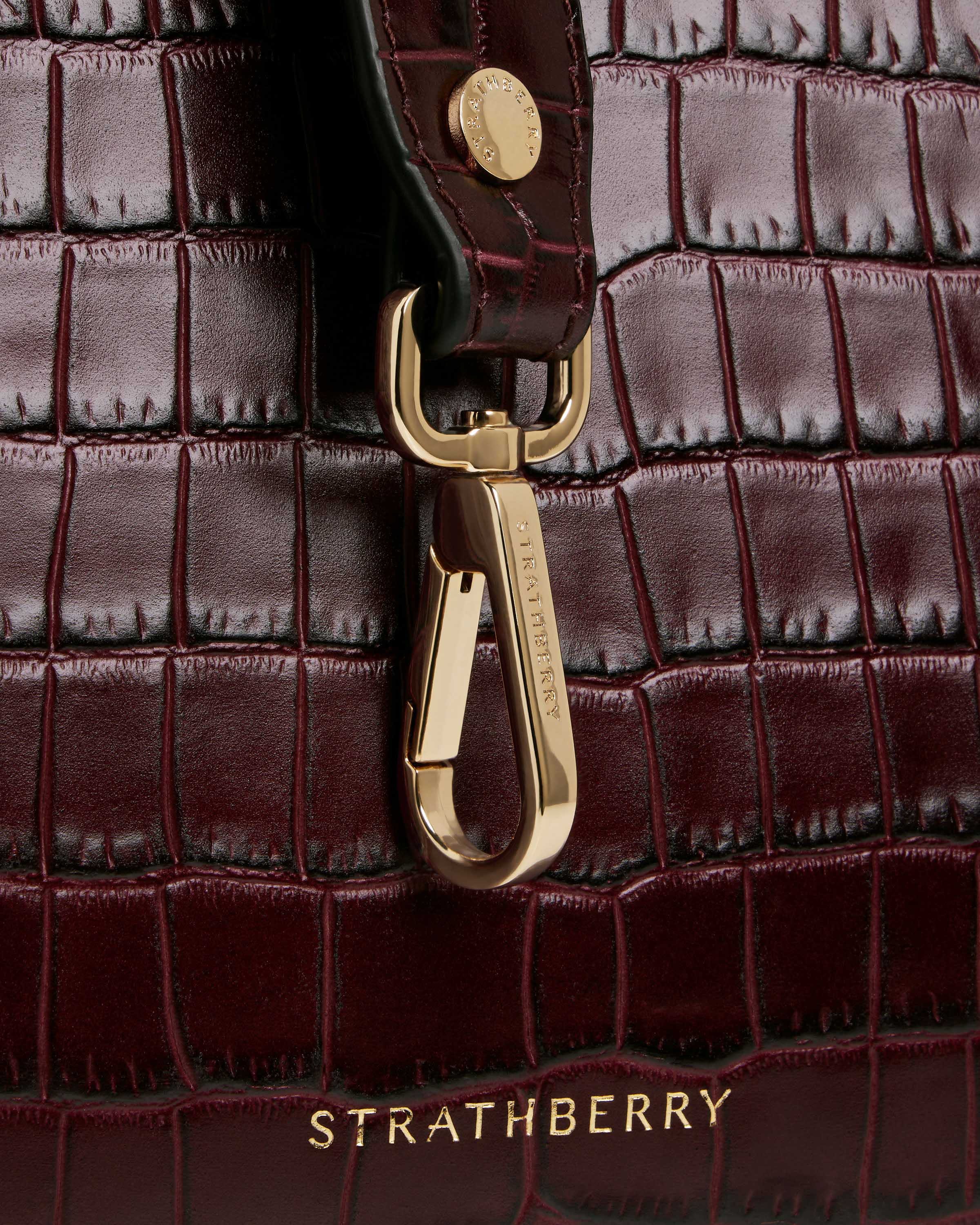 Luxury Crocodile Embossed Leather Midi Tote Bag in Burgundy - Perfect for Work, Travel, and Everyday Use