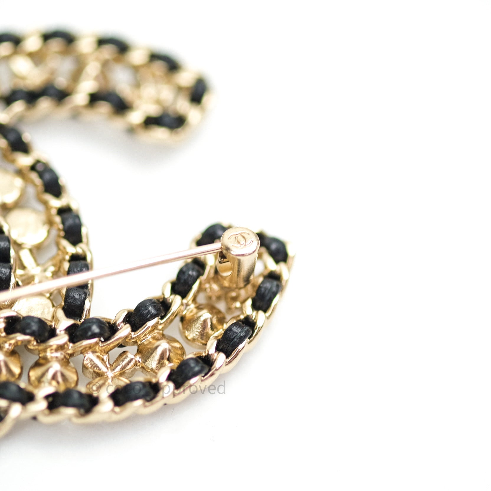 Chanel Gold Clover Braided Leather Pearl Brooch - Luxury Fashion Accessory for Women, Perfect for Parties, Weddings & Special Occasions