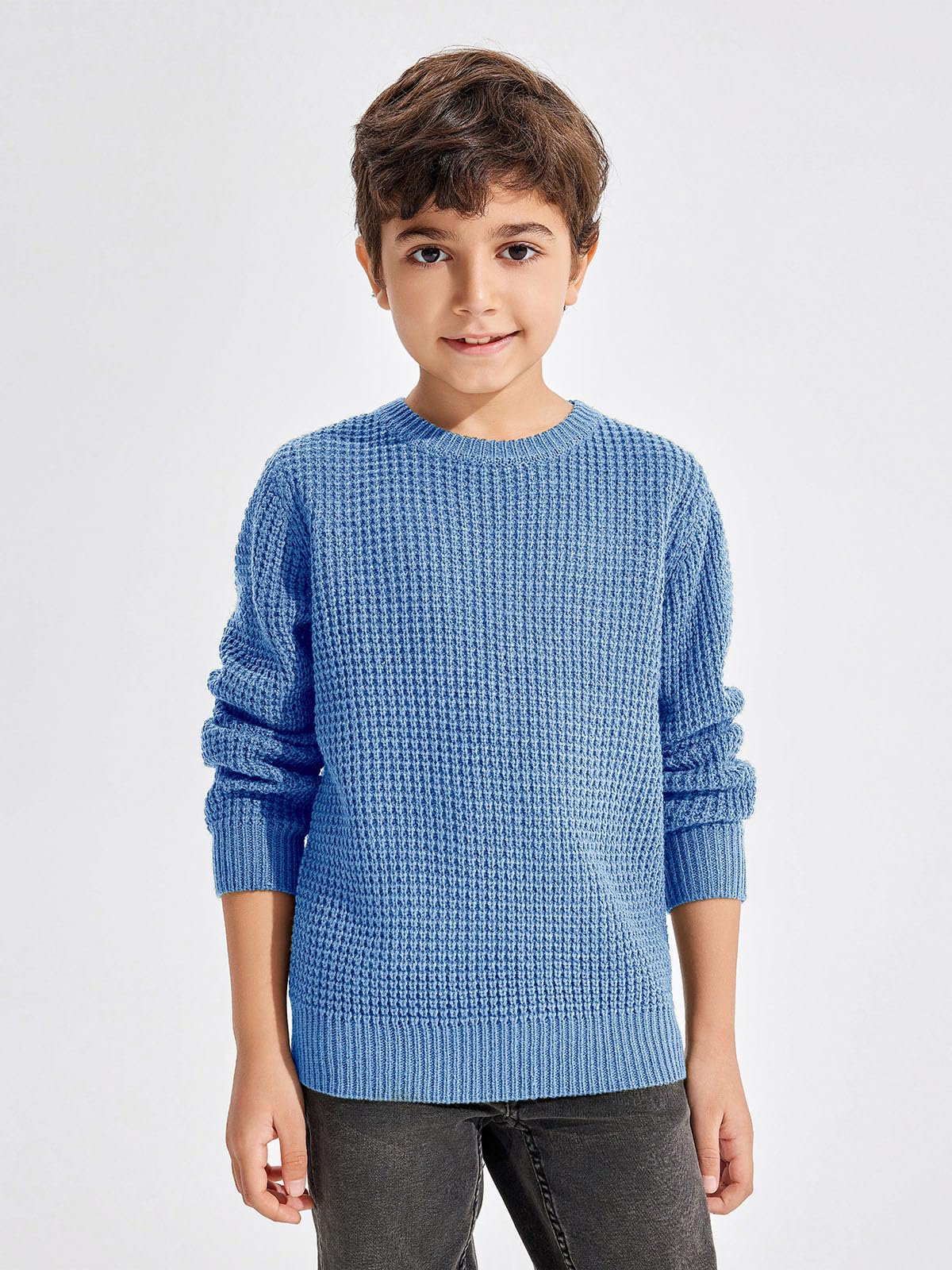 **Haloumoning Boys' Casual Pullover Sweaters - Chunky Crewneck Waffle Knit Jumper Tops for Kids (Ages 4-14) - Cozy & Stylish for School, Playdates & Outdoor Adventures**