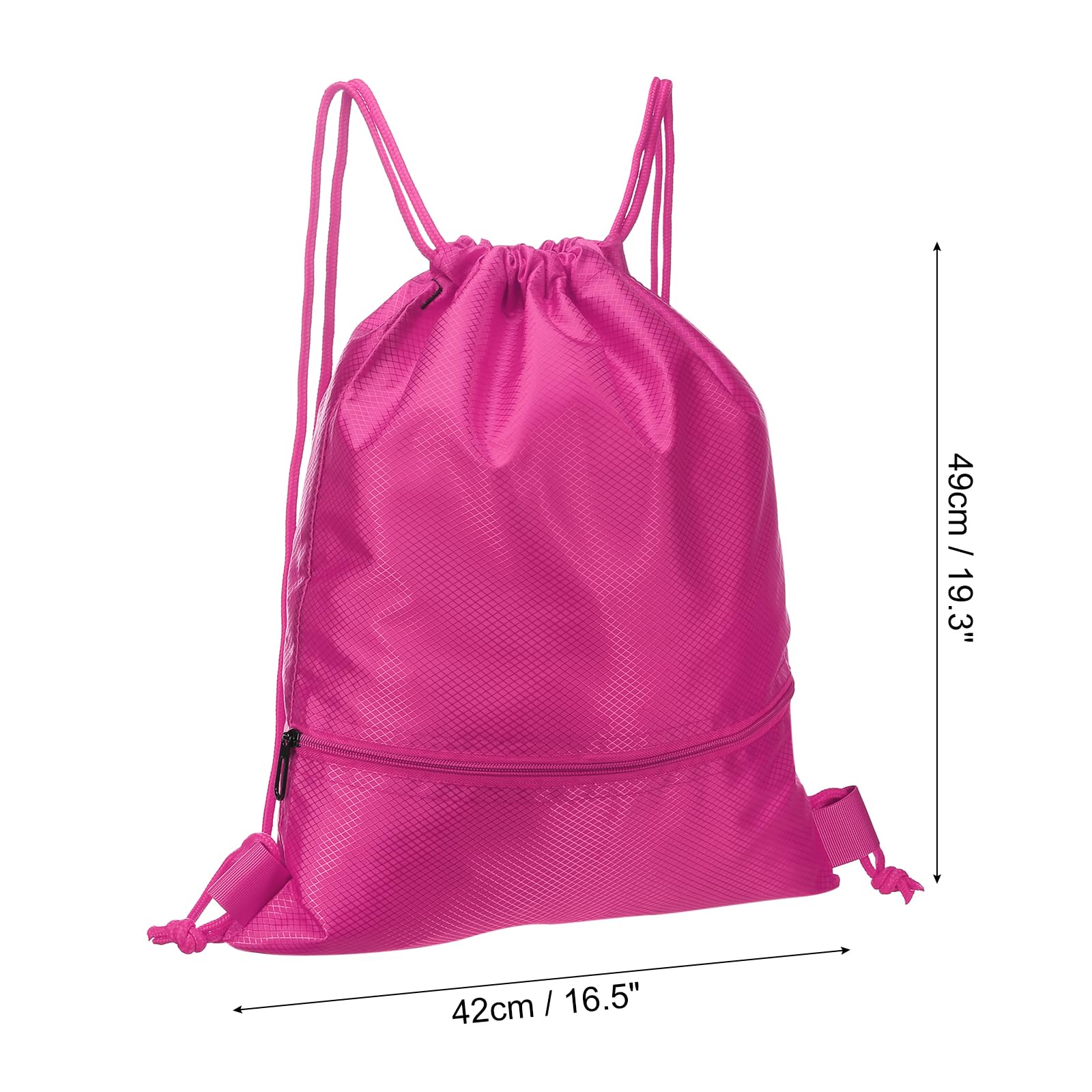 PATIKIL Drawstring Backpack with Zip Pocket - Gym Bag for Women & Men in Rose Red | Perfect for Sports & Travel