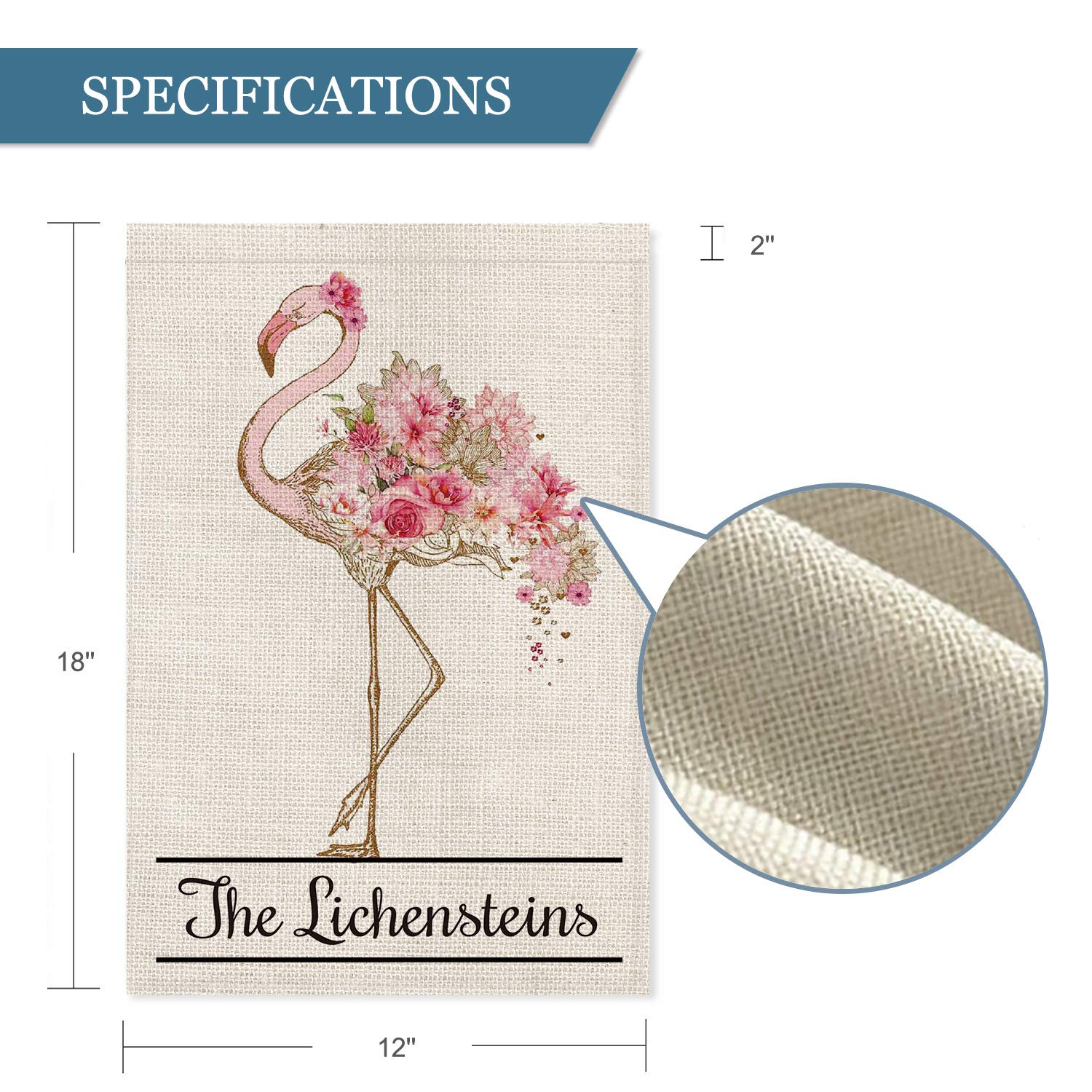 Personalized Flamingo Garden Flag - Custom Family Name Summer Spring Flower Decor - Double Sided 12x18 Inch Rustic Farmhouse Burlap - Perfect for Yard, Outdoor & Porch Decoration - Great Gift for Mother's Day & Housewarming