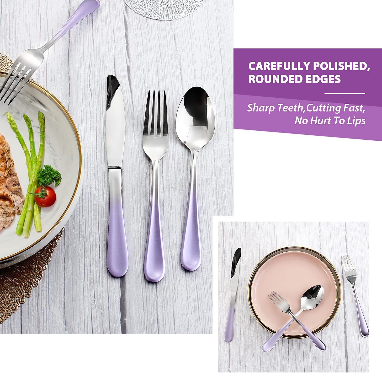 20-Piece Gradient Purple Stainless Steel Flatware Set for 4 - Mirror Polished Kitchen Utensils, Dishwasher Safe Cutlery Set - Perfect for Dinner Parties, Wedding Gifts & Everyday Dining