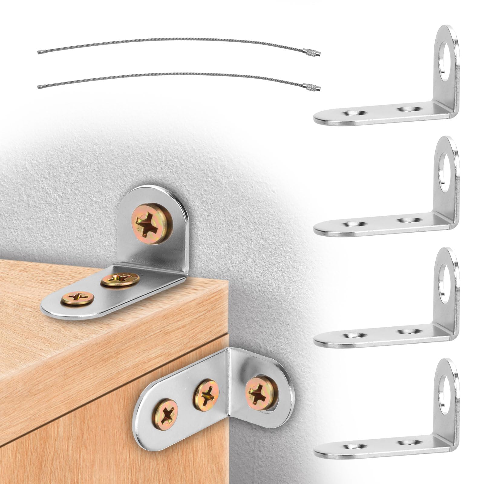 Baby Proofing Furniture Anchors - Heavy Duty Metal Anti-Tip Straps & Wall Brackets for Dressers, Cabinets & Bookshelves | Child Safety Device for Earthquake & Furniture Falling Prevention | Perfect for Nursery, Kids Room & Home Safety