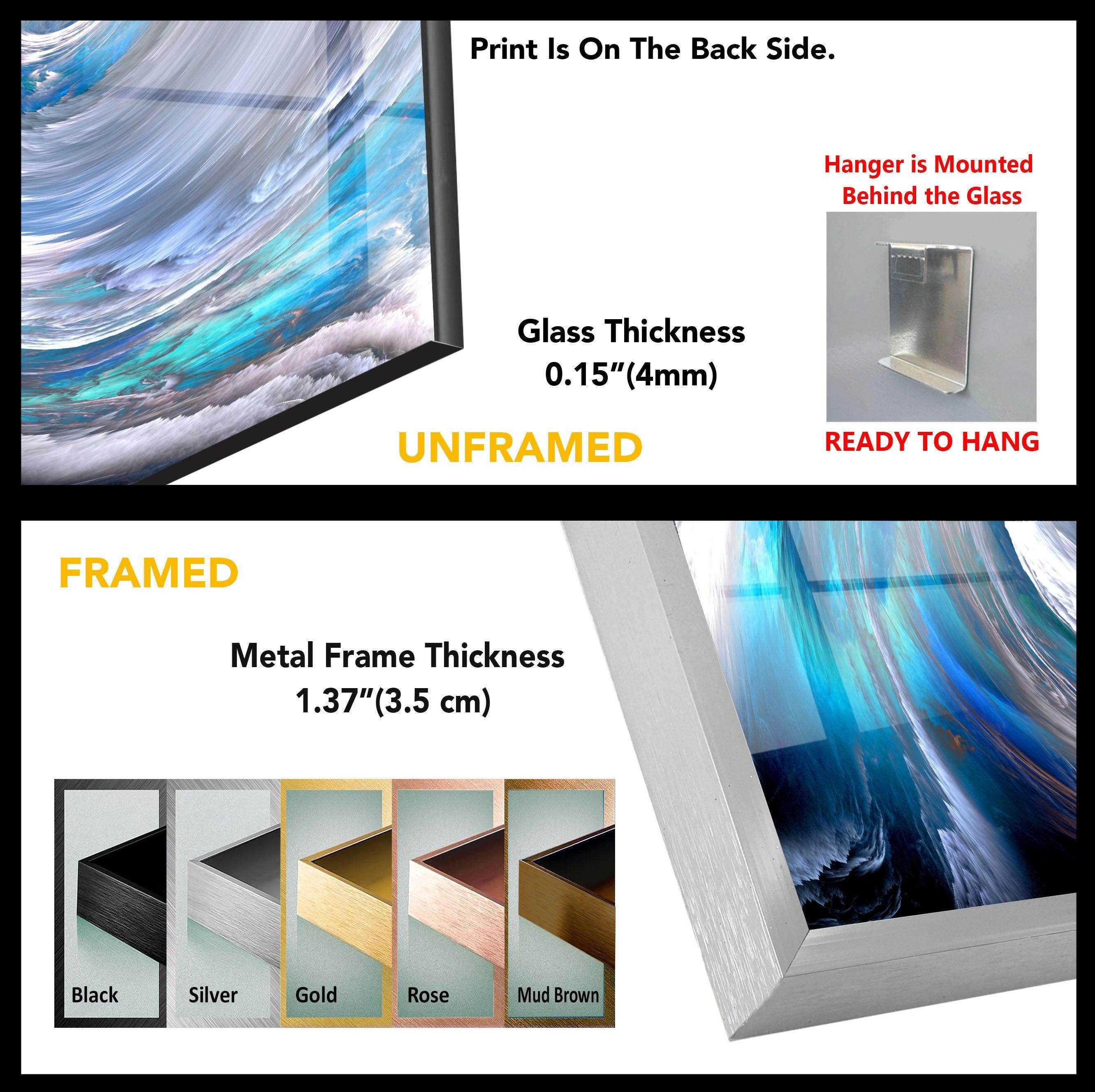 Blue Ocean Swirl Abstract Glass Wall Art - Handmade Modern Sea Wave Decor for Living Room, Bedroom & Office - Unique Home & Interior Design Gift Idea