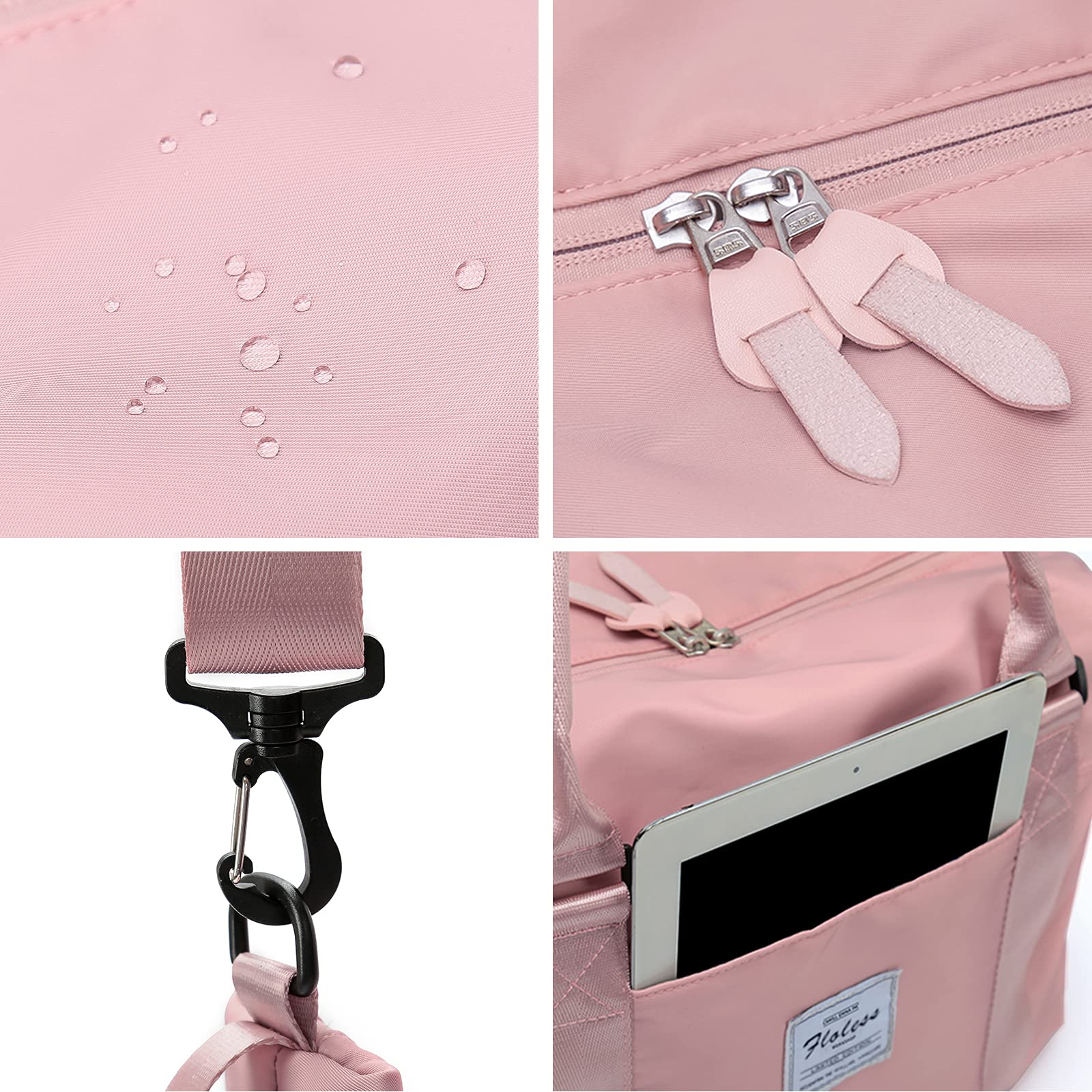 **Waterproof Travel Duffel Bag for Women - Lightweight Sports Tote Gym Bag with Wet Pocket & Detachable Toiletry Bag - Perfect for Weekend Getaways, Gym, Yoga, and Overnight Trips (Pink)**