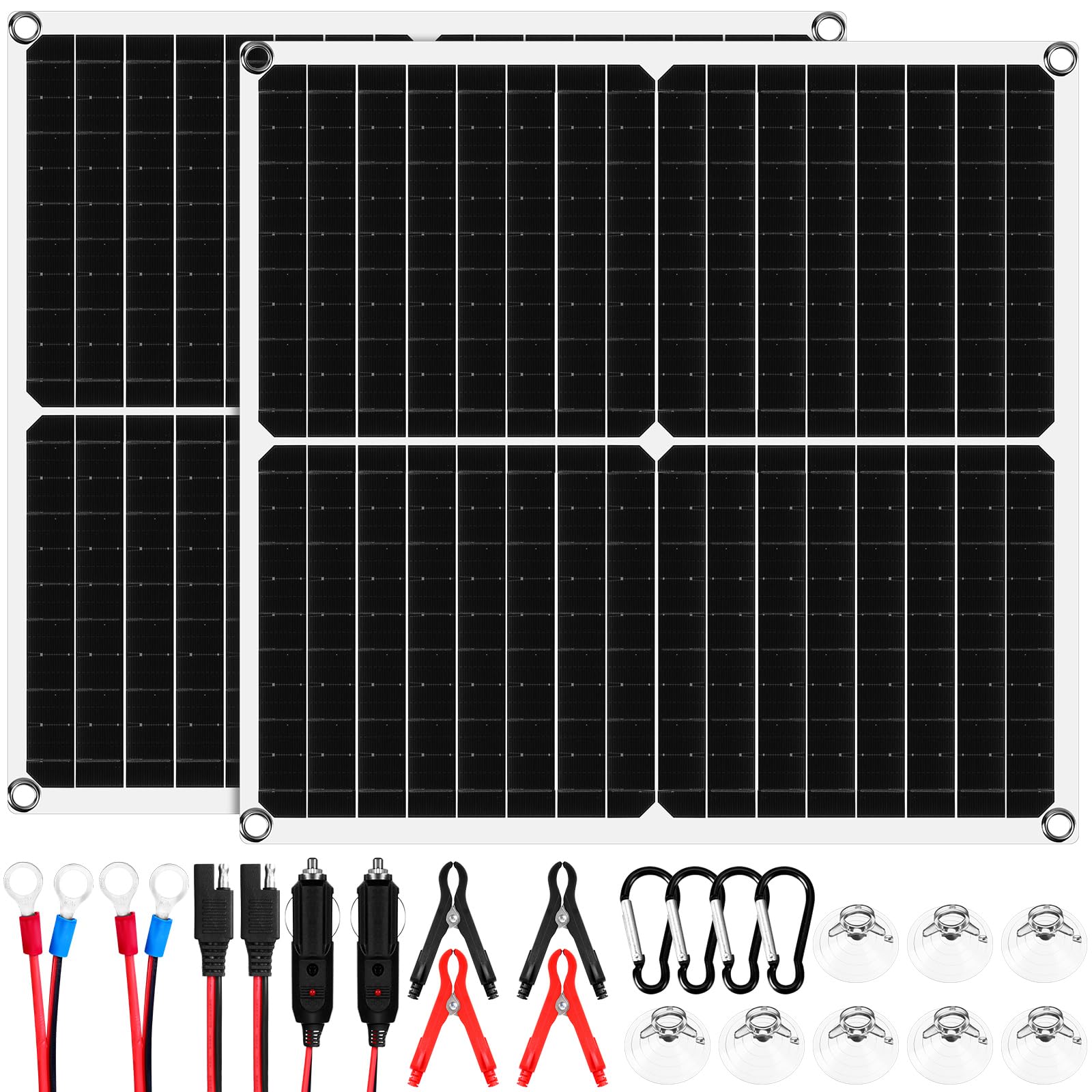 2 Pack 30W 12V Solar Battery Charger & Maintainer - Waterproof Portable Solar Panel Charger for Car, Motorcycle, Boat, RV, Trailer, Snowmobile - Perfect for Outdoor Adventures & Emergency Power Backup