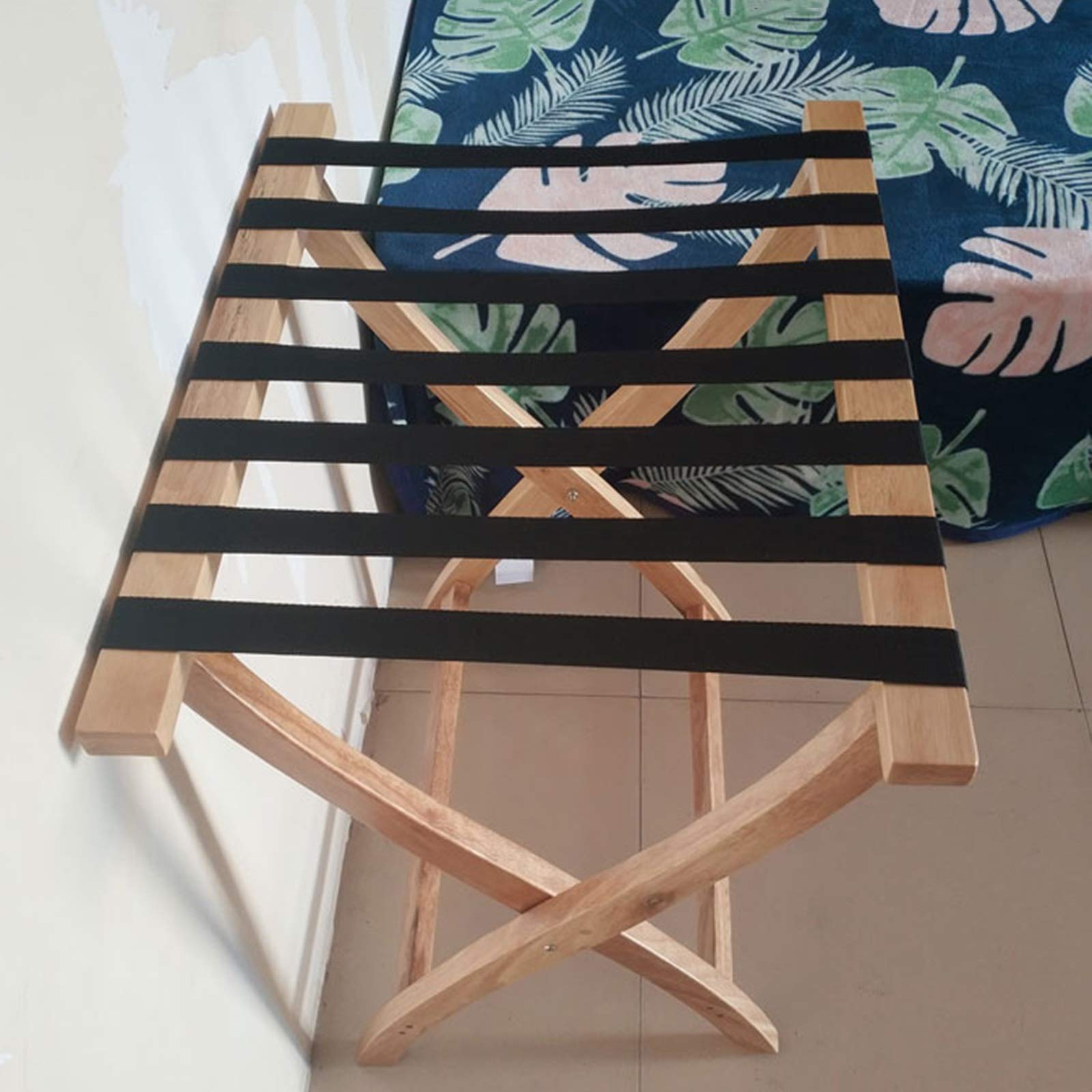Solid Wood Folding Luggage Rack for Hotel Rooms - 60x47x67cm Brown Storage Rack | Space-Saving Hotel Furniture for Suitcases, Bags & Travel Gear