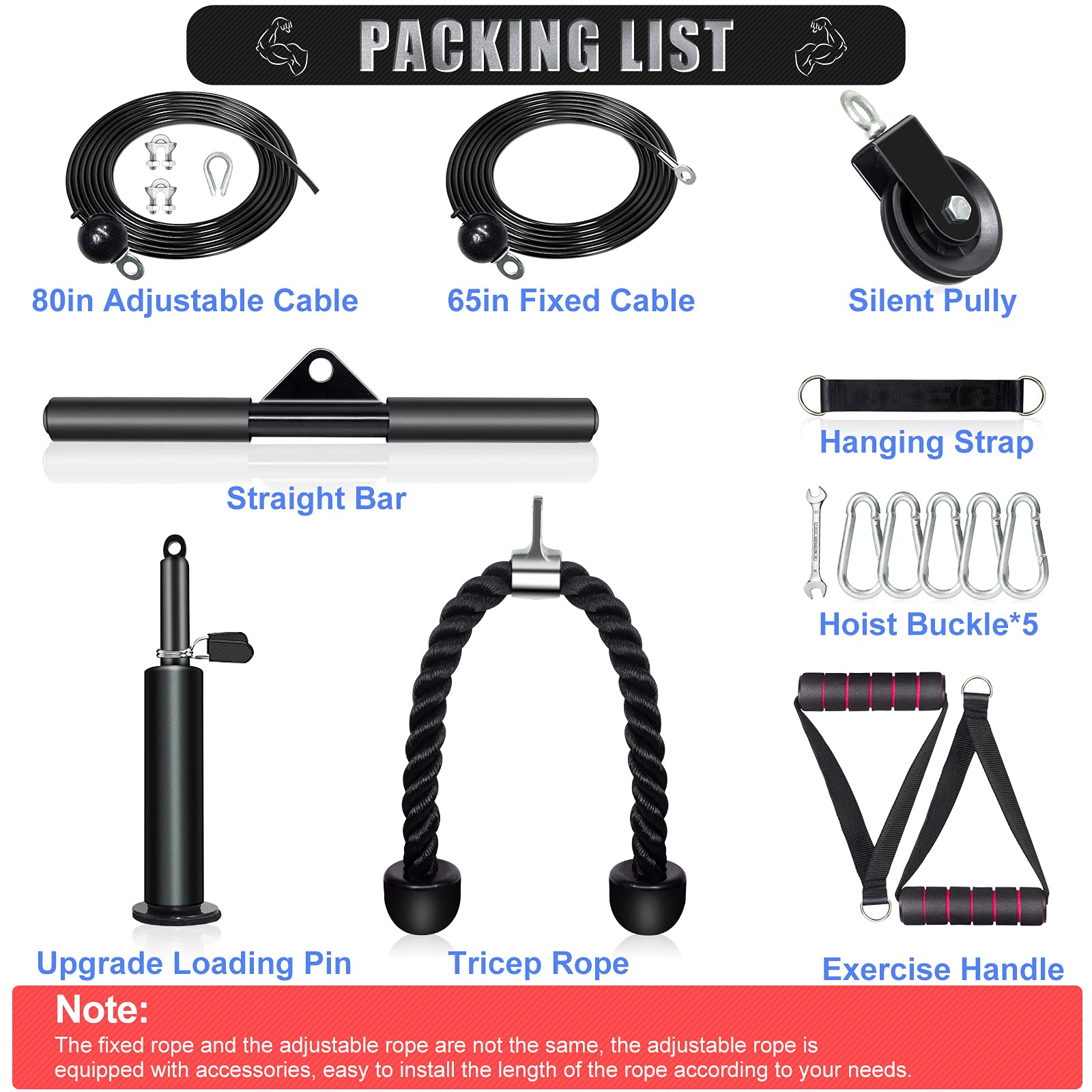 Outify 3-in-1 Adjustable Cable Pulley System for Home Gym - LAT Pull Down Machine with Triceps Rope & 17 Workout Attachments - Perfect for Strength Training, Muscle Building & Full Body Workouts at Home