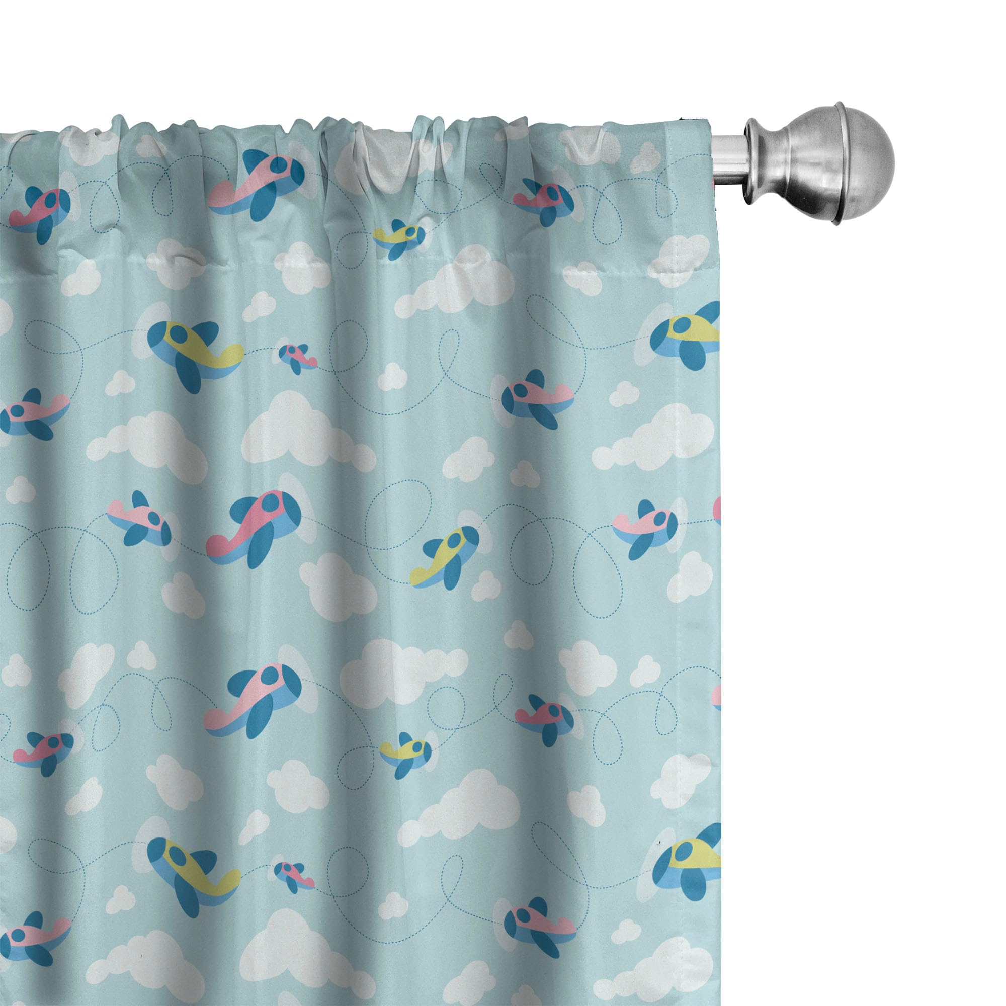 Ambesonne Airplane Themed Curtains - Cartoon Sky with Clouds & Airplanes Scrapbook Design - 2 Panel Window Treatments for Living Room & Bedroom - 28