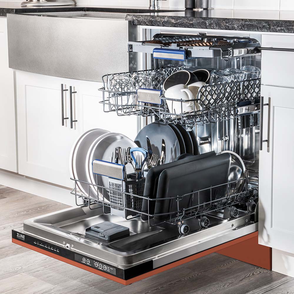 ZLINE 24 Inch Tallac Series 3rd Rack Tall Tub Dishwasher in Copper with Stainless Steel Tub - 51dBa Ultra Quiet (DWV C 24) | Perfect for Small Kitchens, Apartments & Energy-Efficient Homes