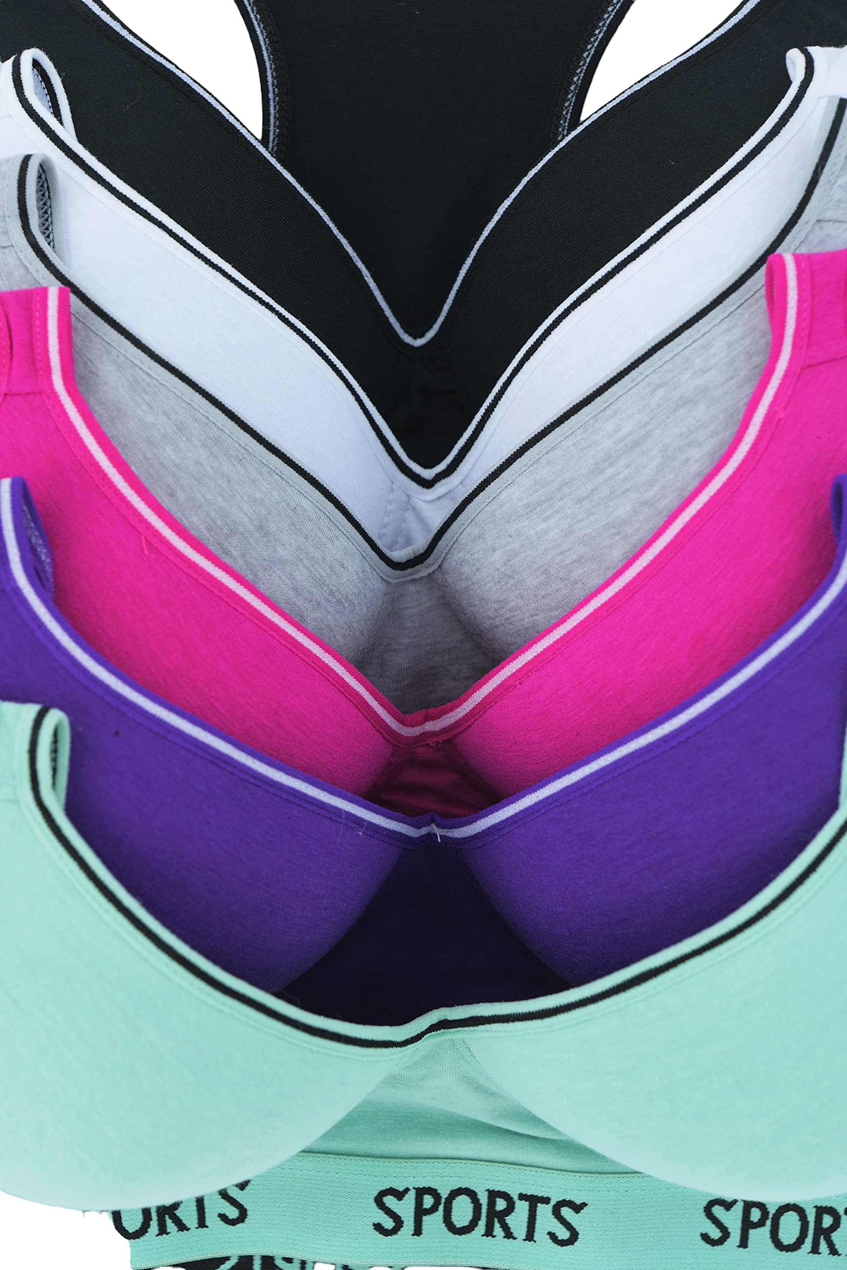 ToBeInStyle Women's 6-Pack Colorful Sports Bras with Logo Design - Perfect for Yoga, Gym & Running Workouts