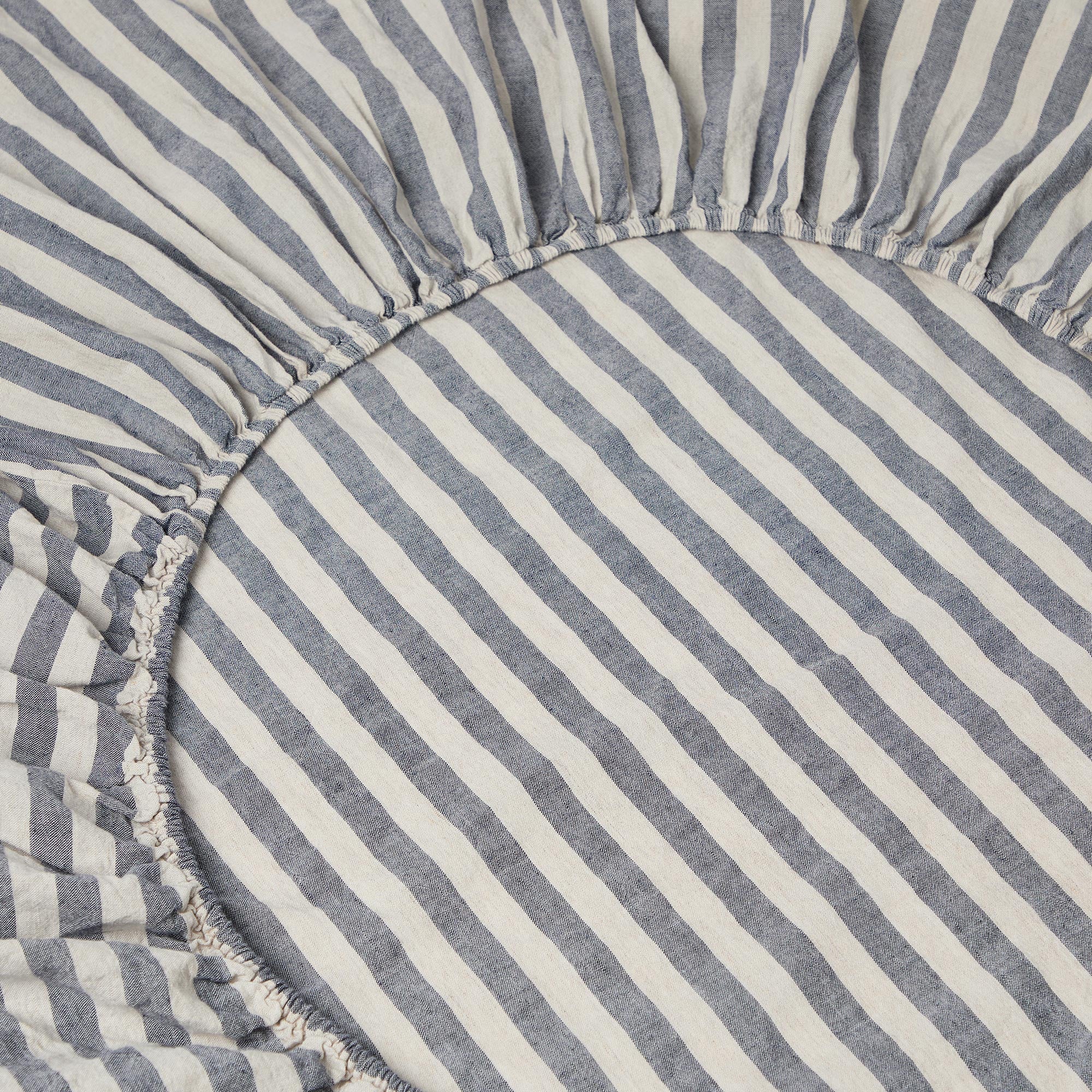 Atlantic Pembroke Stripe Linen Blend Fitted Sheet - Queen Size, Soft & Breathable Bed Sheet Set for Comfortable Sleep - Perfect for Master Bedroom, Guest Room & Vacation Homes
